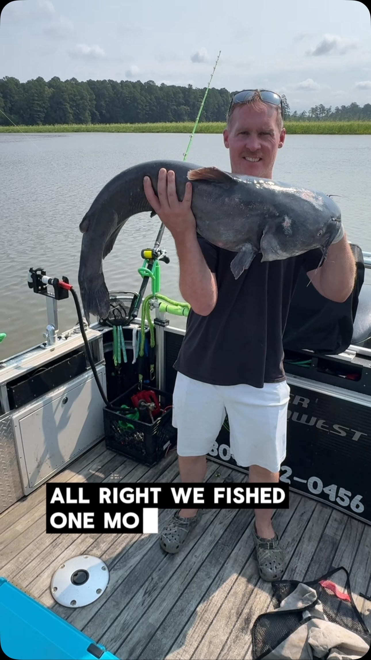 He caught a trophy blue catfish at the last hole!