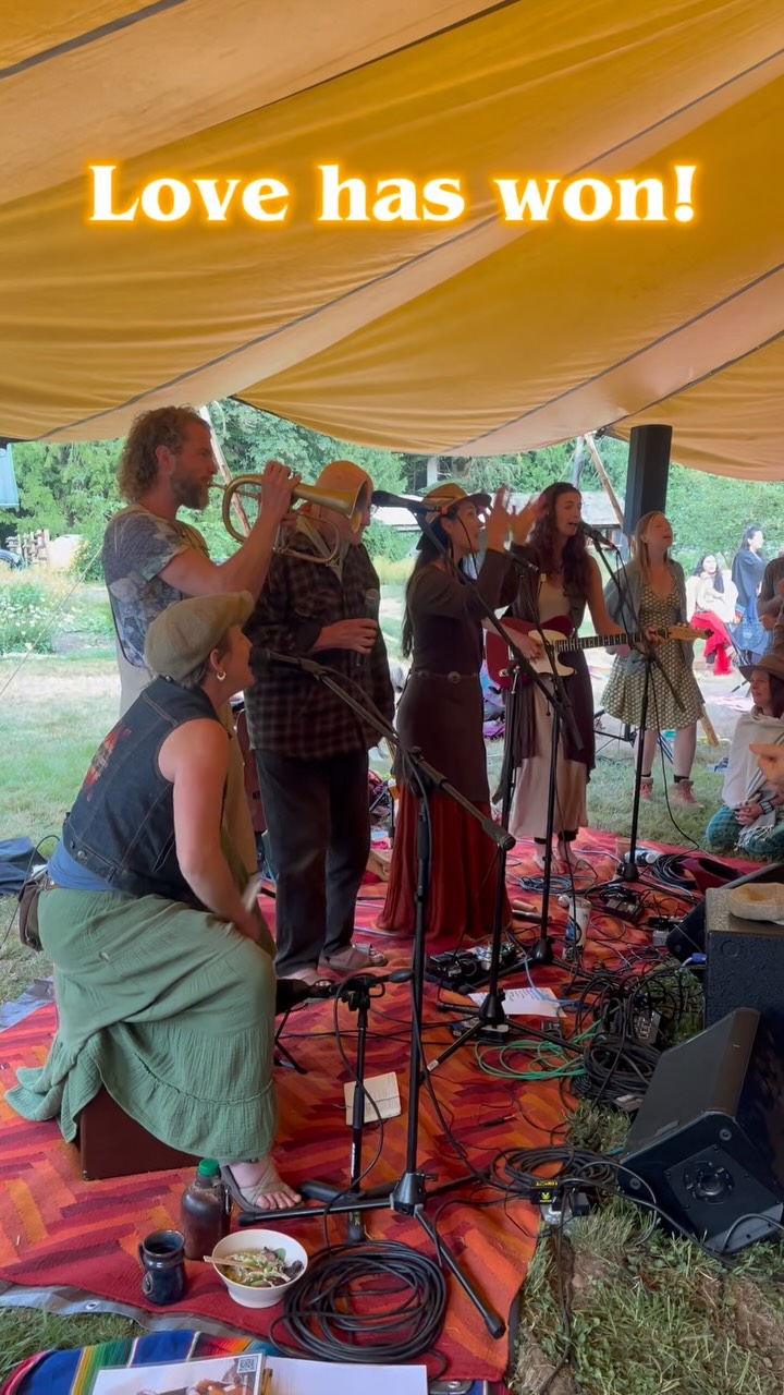 Love has won!!! We had a joyful weekend at @revivalgatherings playing with our incredible musical friends and connecting in with community. Here’s a clip of @threewheelsturning with the legendary Laurence Cole and @maxribner