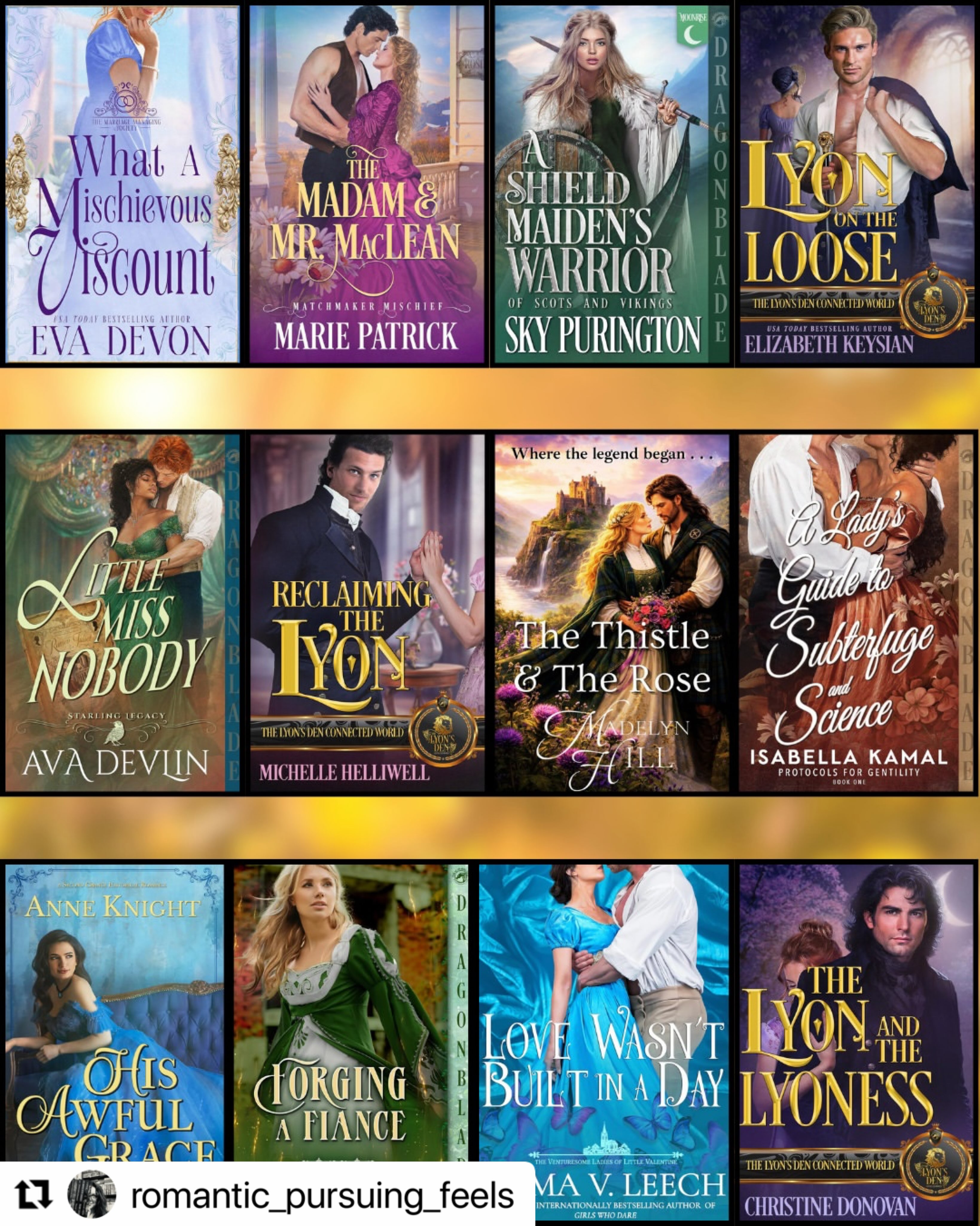 #Repost @romantic_pursuing_feels
・・・
Here’s something new to your Kindle Unlimited subscription in Historical Romance! (Continued in the comments)
💛A Carol of Grace by Diana Bold
💛A Knight for Gwenllian by Virginie Marconato
💛A Knight with an Angel by Laurel O’Donnell
💛A Lady’s Guide to Subterfuge and Science by Isabella Kamal
💛A Match for Princess Pompous by Sarah M Eden
💛A Shield Maiden’s Warrior by Sky Purington
💛A Soldier’s Goodbye by Norma Curtis (I’m not 100% sure this is ROMANCE – if anyone has read can you confirm? I want to make sure there’s a HEA)
💛A Symphony for the Earl by Patricia Wilson
💛Anything but a Lord by Kathleen Ayers
💛Beautiful Viscount, Beastly Bride by Kimberly Keyes
💛Captivating a Lady by Anne Lovelace
💛Corpse in the Canal by Mary Lancaster
💛Death of a Nobleman by Aviva Orr
💛Duchess for the Weekend by Emmi West
💛Enter the Highlander by Kathryn Le Veque
💛Forging a Fiance by Eva Starling
💛Garden of Thorns by Mae Moore
💛Give Him a Chance by Emily EK Murdoch
💛Her Brute Most Brazen by Tanya Wilde
💛Highland Vow by Brenna Ash
💛His Awful Grace by Anne Knight
💛His Beauty by Caroline Lee
💛His Bid for Her Virtue by Rosaline McBrae
💛Honor Unbound by Alyson Chase
💛Just for the Season by Rachel Griffiths
💛Little Miss Nobody by Ava Devlin
💛Love Wasn’t Built in a Day by Emma V Leech
💛Luring His Lordship by Wendy LaCapra
💛Lyon on the Loose by Elizabeth Keysian
💛Merciful Salvation by Violetta Rand
💛Much Ado Over a Duke by Molly Thorpe
💛Never Love a Duke by Eliana Piers
💛Once Upon a Reckless Rogue by Cassandra Samuels
💛Only a Duke Will Do by Terri Mackenzie
💛Otters and Obstacles by Alexa Santi
💛Reclaiming the Lyon by Michelle Helliwell
💛Sizzling Duke Summer anthology
💛Snowbound with the Duke by Kathleen Ryder
💛Tattered Honor by Caroline Warfield
💛The Arrogant Lord by Wendy Vella
💛The Bonnet Brigade by Christy Matheson
💛The Conqueror’s Bride by Cynthia Luhrs
💛The Countess Kisses a Rogue by Jillian Eaton
💛The Curse of Blackstone Manor by Anna Markland
💛The Earl of Spades by Emily Windsor
💛The La