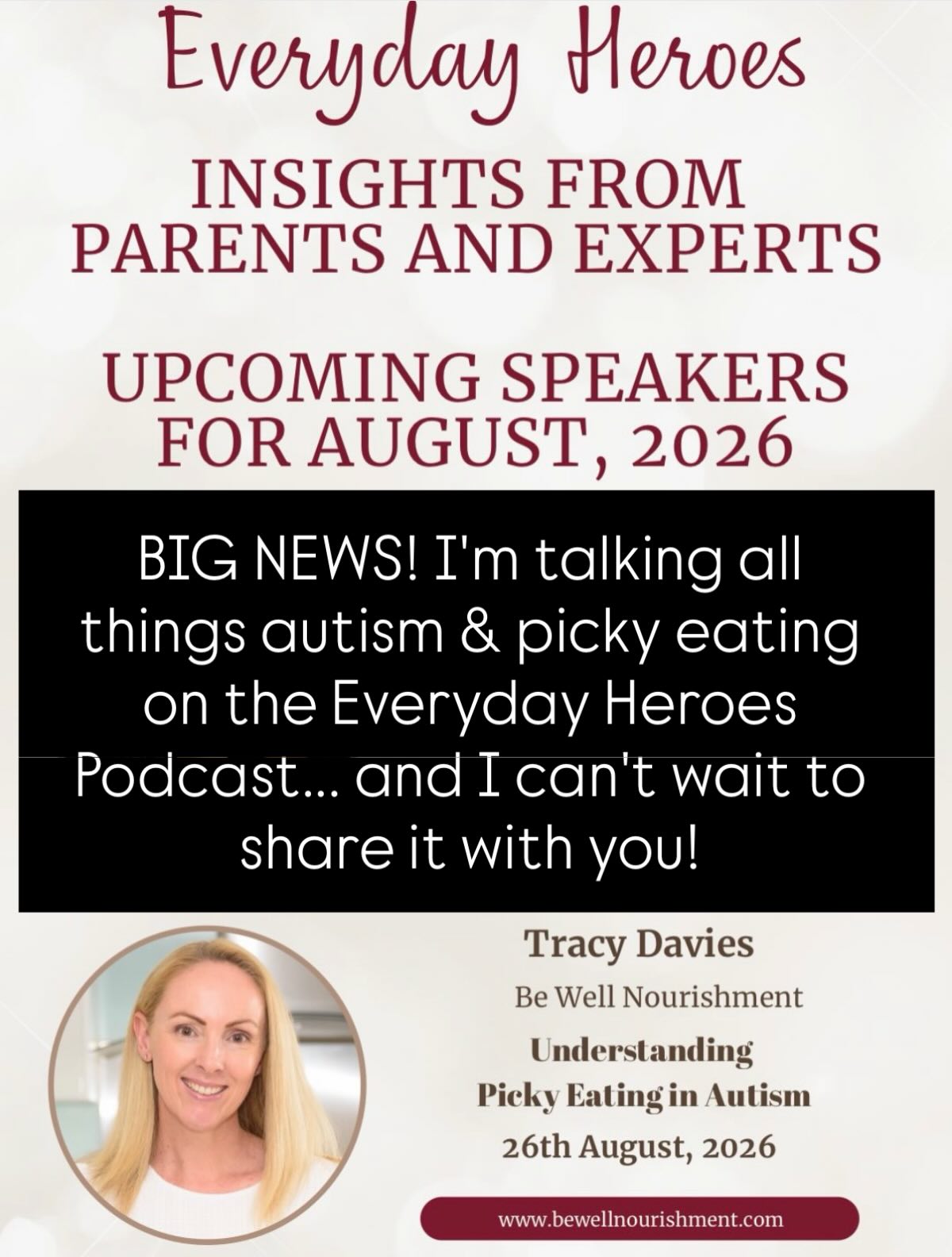 I’m so excited to announce that I’ll be joining the Everyday Heroes Podcast on 26 August to chat about a topic that’s incredibly close to my heart—picky eating in autistic children.
Every week, I support families navigating the unique feeding challenges that can come with autism, and I know just how stressful and overwhelming mealtimes can become.
In this episode we’ll be talking about:
- Why picky eating is so common in autistic children
- The role sensory processing, anxiety and routine play in eating
- Common mistakes that can accidentally increase mealtime stress
- Practical, evidence-based strategies to help children build confidence around food—without pressure or power struggles
My biggest hope is that every parent listening feels reassured that they’re not alone, and leaves with practical strategies they can start using straight away.
A huge thank you to the Everyday Heroes Podcast for inviting me to be part of this important conversation.
📅 Save the date: 26 August!
If you’re a parent, educator or health professional supporting autistic children, you won’t want to miss this one. Stay tuned!
#autismparenting #pickyeating #autismsupport #pickyeater #autismnutrition