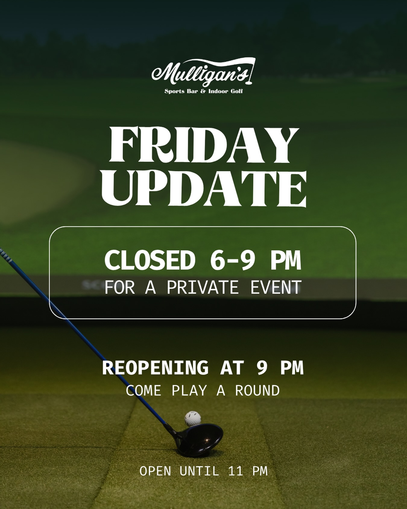Friday, August 7th update 🏌️
We’re closed from 6–9 PM for a private party — but we’re reopening at 9 and open until 11, so come stop by for a round! Kitchen and bar open till close.
Mark your calendar ⛳
#DowntownVisalia #Visalia #VisaliaCa #ThingsToDoInVisalia #SportsBar