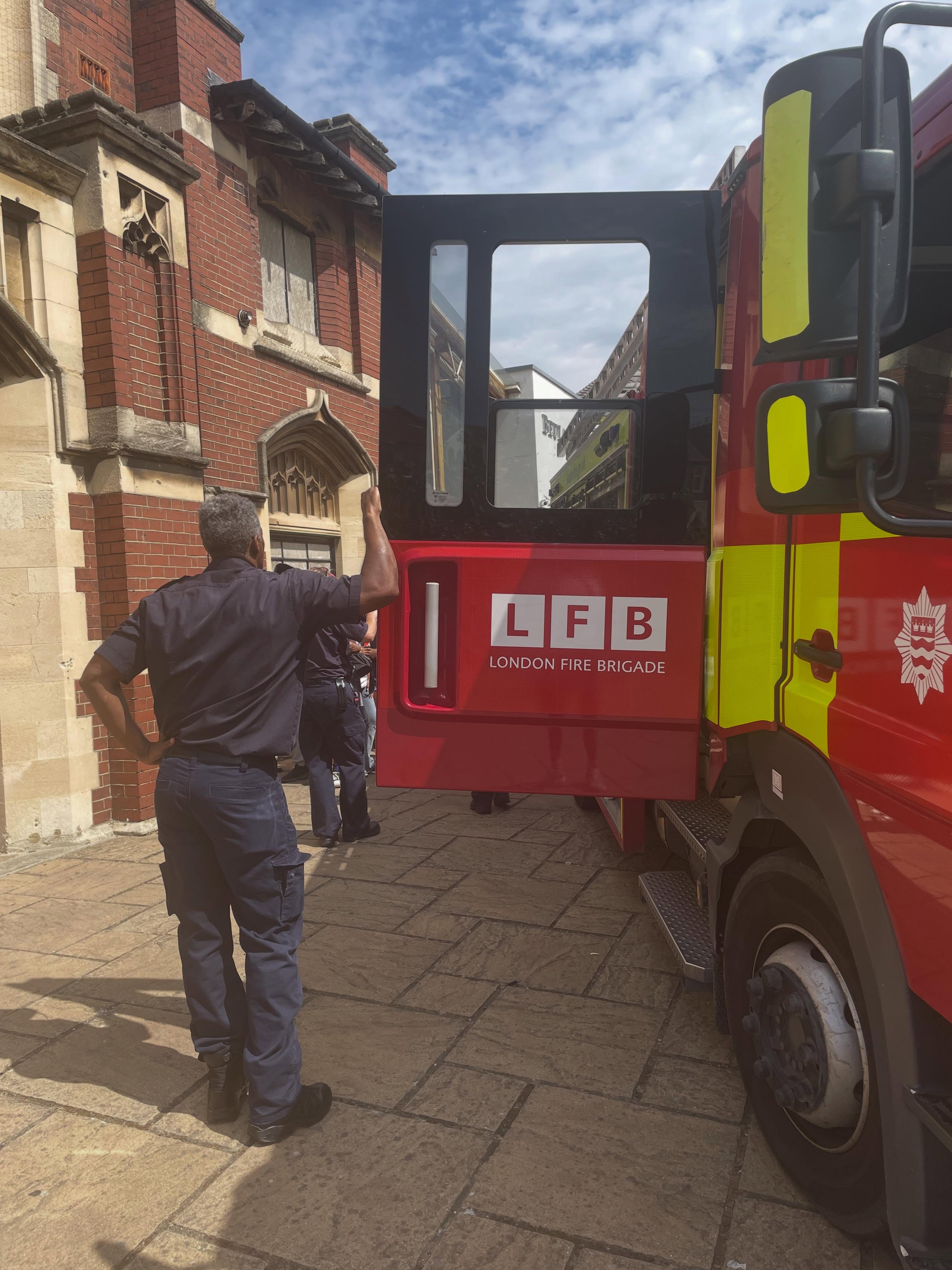 Our teens today with the London Firefighters, learning about fire safety and fiddling with the gadgets !