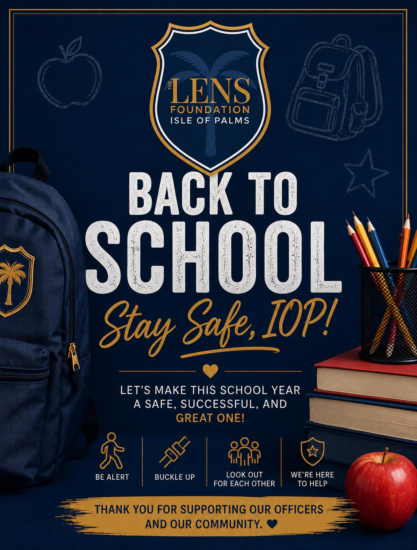 📚✏️ A new school year is here!
As students, teachers, and families head back to the classroom, let’s all do our part to help keep Isle of Palms safe.
Whether you’re driving through school zones, buckling up, watching for pedestrians, or simply looking out for one another, the little things make a big difference.
At LENS Isle of Palms, we’re proud to support the officers who serve our community every day and help make our island a safer place for everyone.
Here’s to a safe, successful, and unforgettable school year! 💙🍎
#LENSIOP #IsleOfPalms #BackToSchool #CommunityFirst #SchoolSafety SupportLocalLawEnforcement DriveSafe KindnessMatters IOPCommunity ProtectAndServe