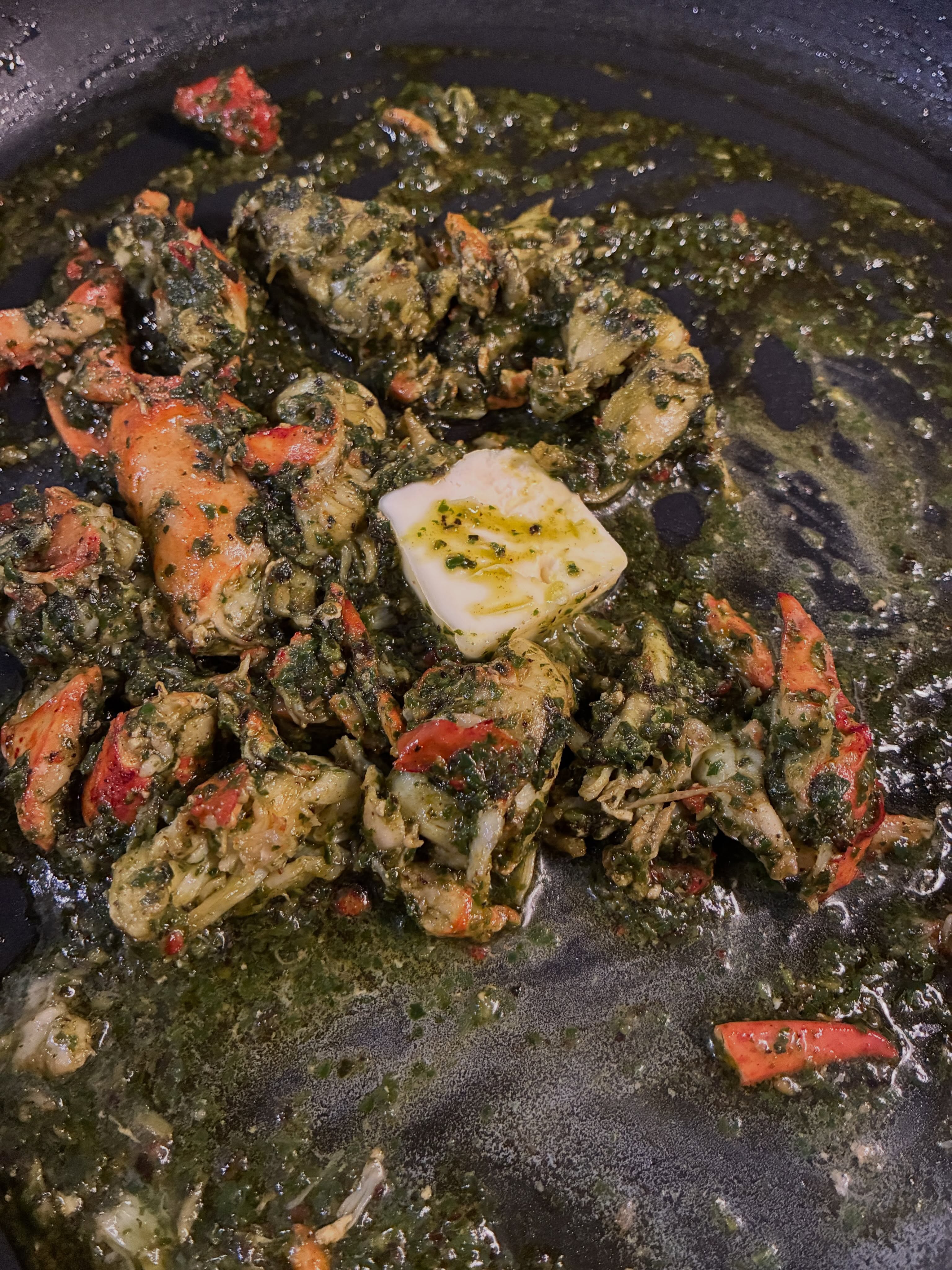 What to do with all the #mainelobster I have? Well I’m shocked, but not surprised, how well lobster goes with basil pesto (and a bit of Old Bay) with #rumo #farfalla a very nice surprise for the evening!