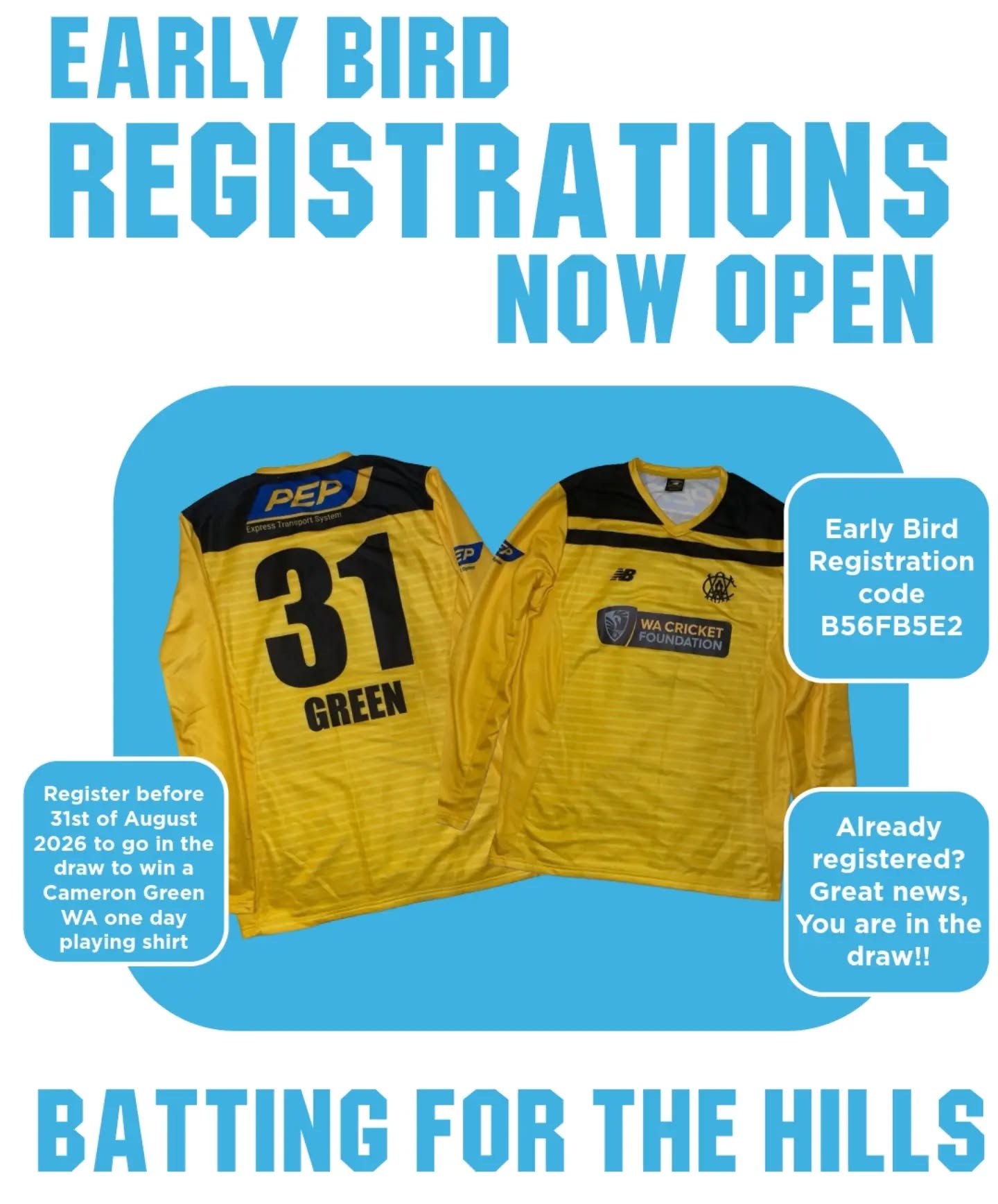 Who wants to be in the chance to win a Cameron Green shirt? 🙋♀️🙋♂️🙋
REGISTER NOW 🤩
https://www.playhq.com/cricket-australia/register/db9d66
