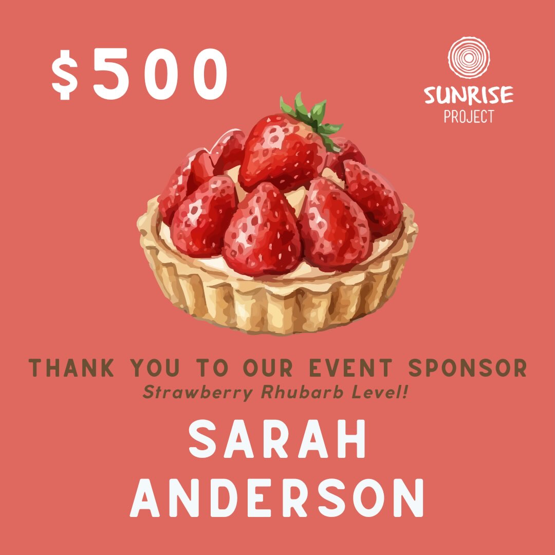 Thank you Sarah, for sponsoring our 12th Annual Pie Auction fundraiser at the Strawberry Rhubarb Level❣️ Event sponsorships help us cover the cost of food, drinks, DJ and activities so that this community event remains free and open to all ☀️ We are so grateful!
Wanna be a sponsor? Link in bio 🥧
Interested in donating homemade pie? Link to sign up is in bio! Thank you ❤️
Sunrise Project’s 12th Annual Pie Auction: Sept. 26, 12-3pm @ Lyons Park