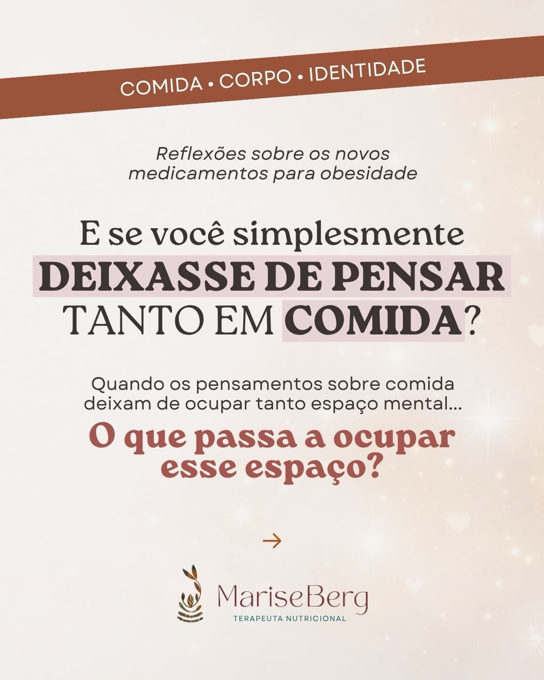 Quando a comida deixa de ocupar tanto espaço na mente, o que passa a ocupar esse lugar?
Essa talvez seja uma das mudanças mais interessantes e menos discutidas durante o uso de medicamentos como Ozempic®️, Wegovy®️ e Mounjaro®️.
Para algumas pessoas, a redução do “barulho alimentar” traz uma sensação de liberdade.
Para outras, surge um vazio inesperado.
Afinal, comer nem sempre significou apenas matar a fome. Muitas vezes, também foi uma forma de buscar conforto, recompensa, distração ou alívio para emoções difíceis.
É justamente aí que pode surgir uma oportunidade de construir uma relação mais consciente e gentil com a comida e consigo mesma(o).
📖 No blog, escrevi um artigo completo sobre esses medicamentos, discutindo não apenas seus efeitos no emagrecimento, mas também as transformações que podem acontecer na nossa relação com a comida.
🌱 Se você usa uma dessas medicações — ou está pensando em iniciar o tratamento — o acompanhamento nutricional pode ajudar a aproveitar essa janela de oportunidade para construir mudanças que permaneçam mesmo depois da medicação.
🔗 O link está na bio.
💬 E você: se deixasse de pensar em comida o dia inteiro, o que acredita que passaria a ocupar esse espaço?