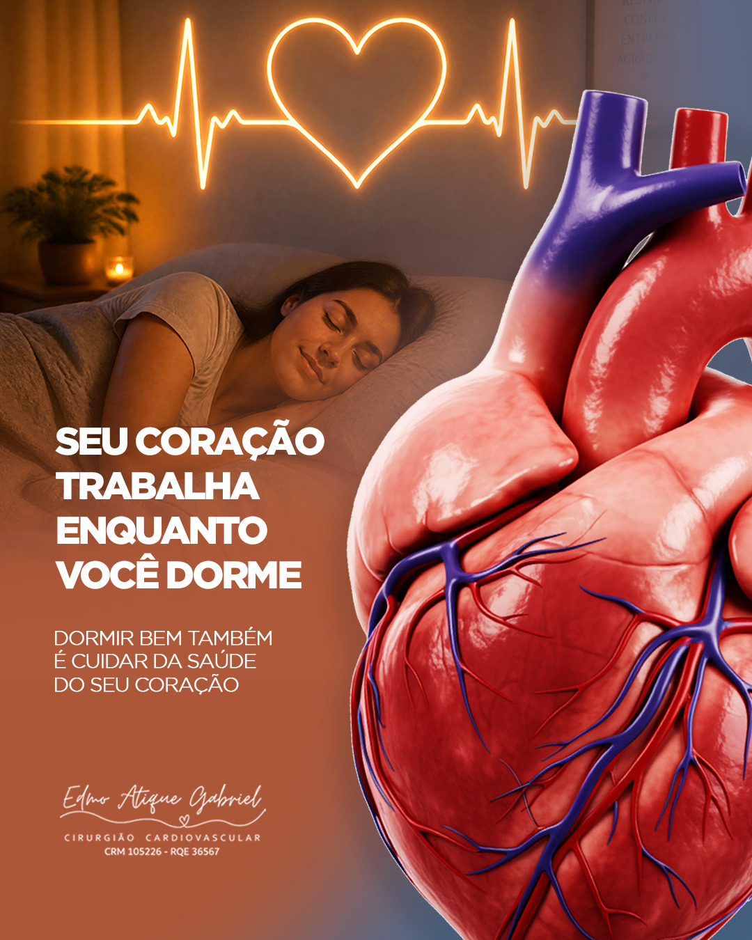 Enquanto você descansa, o seu coração continua trabalhando.
Durante o sono, o organismo realiza processos fundamentais para a recuperação do corpo, o controle da pressão arterial e o equilíbrio do sistema cardiovascular.
Por isso, noites mal dormidas ou um sono de baixa qualidade podem aumentar o risco de hipertensão, arritmias e outras doenças do coração.
Como cardiologista, sempre reforço que dormir bem não é apenas uma questão de disposição, mas também de prevenção. Cuidar da qualidade do sono é um investimento na sua saúde e na sua longevidade.
Seu coração não para. Dê a ele o descanso que merece.
Dr. Edmo Atique Gabriel - Cardiologista e Cirurgião Cardiovascular
#DrEdmoAtique #SaúdeDoCoração #SonoDeQualidade #Cardiologia #Prevenção #Longevidade #VidaSaudável #CoraçãoSaudável