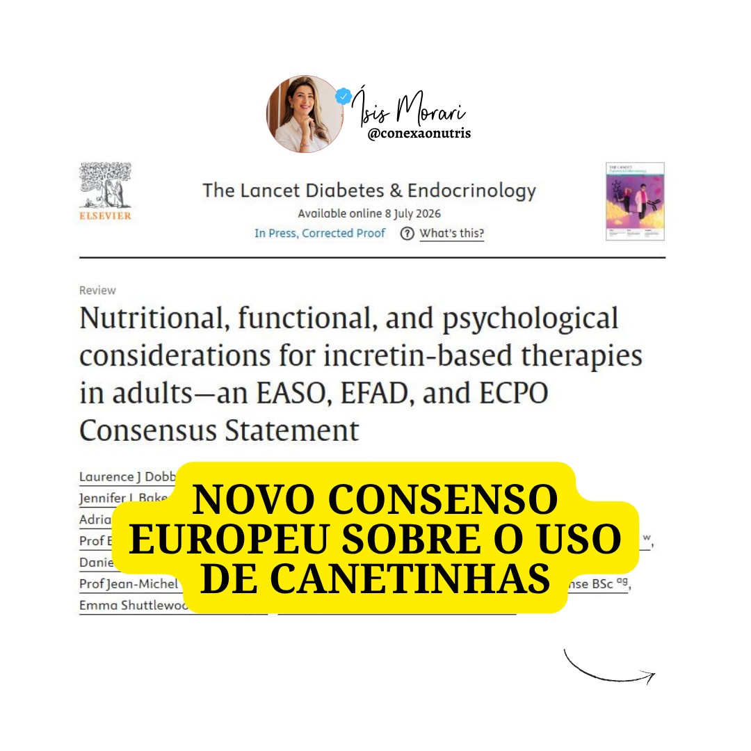 Saiu um dos documentos mais importantes do ano sobre GLP-1.
🚨 O novo consenso publicado no The Lancet Diabetes & Endocrinology deixa uma mensagem muito clara: o medicamento não substitui o tratamento nutricional.
Os especialistas reforçam que pacientes em uso de agonistas de GLP-1 (como semaglutida, liraglutida e tirzepatida) precisam de acompanhamento para minimizar efeitos gastrointestinais, preservar massa muscular, reduzir o risco de deficiências nutricionais e manter os resultados no longo prazo.
A melhor estratégia nunca foi apenas “utilizar a caneta”.
Ela continua sendo 📌medicação + alimentação + exercício + acompanhamento profissional.
Esse consenso fortalece aquilo que a Nutrição já defende há muito tempo: o medicamento é uma ferramenta, não o tratamento completo. ✅
#conexaonutris #tirzepatide #emagrecimento #gordura #emagrecercomsaúde