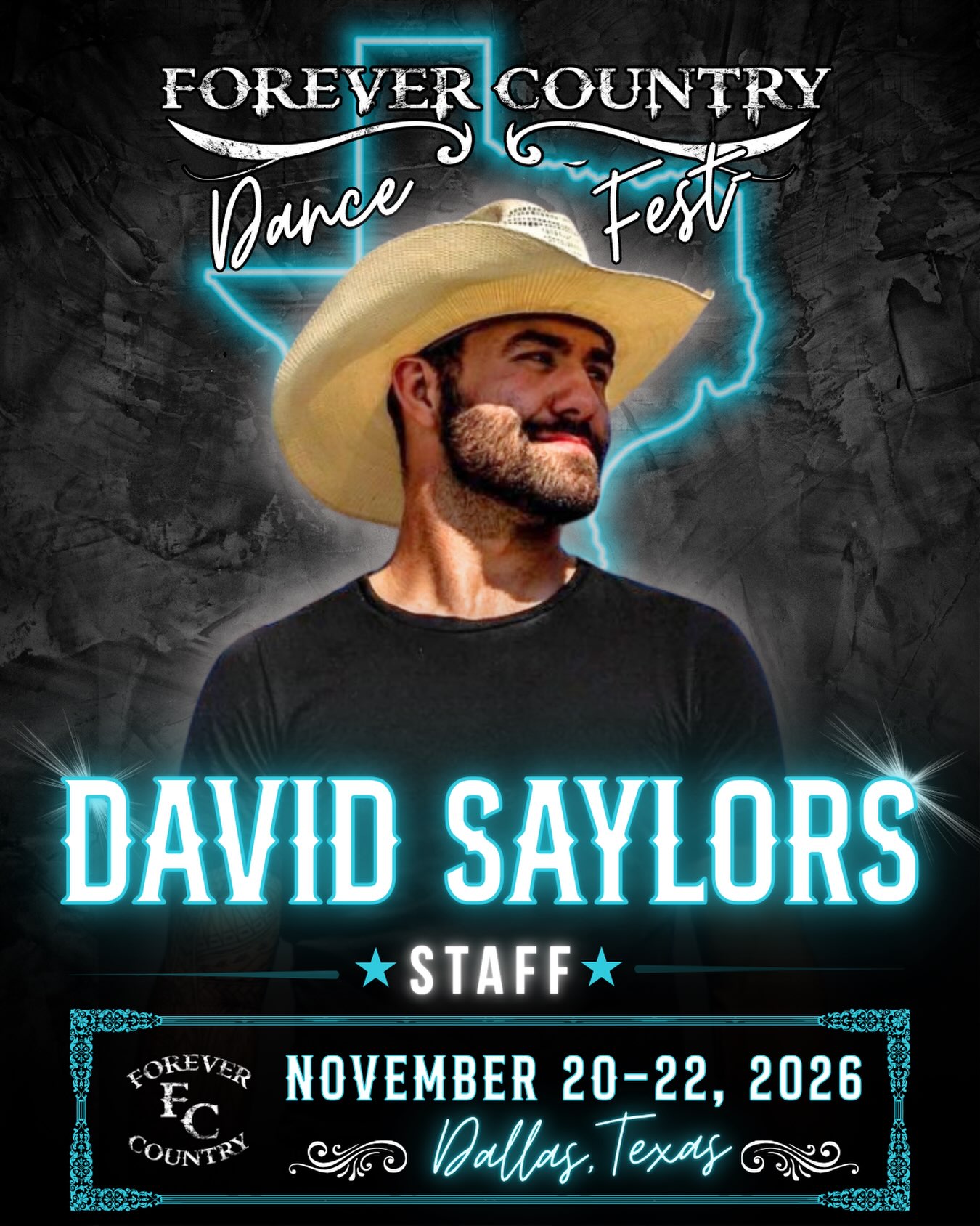 🔥 Welcome to the Forever Country Dance Fest 2026 Country Swing Staff Lineup — David Saylors!
We’re excited to welcome David Saylors to the Forever Country Dance Fest 2026 Country Swing staff!
Known for his clean technique, smooth lead-and-follow, and modern styling, David has become one of the leading voices in today’s Country Swing community. With a strong foundation influenced by West Coast Swing, Nightclub, and other partner dance styles, he brings a fresh, well-rounded approach to both teaching and social dancing.
David recently made history as only the second dancer ever to achieve All Star status in Country Swing on the National Country Dance Circuit (NCDC), a milestone that reflects his dedication, consistency, and excellence on the dance floor. He has also earned more than 20 championship belt buckles throughout his competitive career, establishing himself as one of the sport’s top competitors.
Whether he’s traveling the country teaching workshops, mentoring dancers, or competing at the highest levels, David is passionate about helping others build confidence, strengthen connection, and elevate their dancing.
We’re thrilled to have David join the Forever Country Dance Fest 2026 team and can’t wait for y’all to learn from one of the very best this November! 🤠🔥
📆 November 20–22, 2026
📍 South Side Ballroom at Gilley’s Dallas | Dallas, Texas
🎟️ Register now: ForeverCountryDanceFest.com
