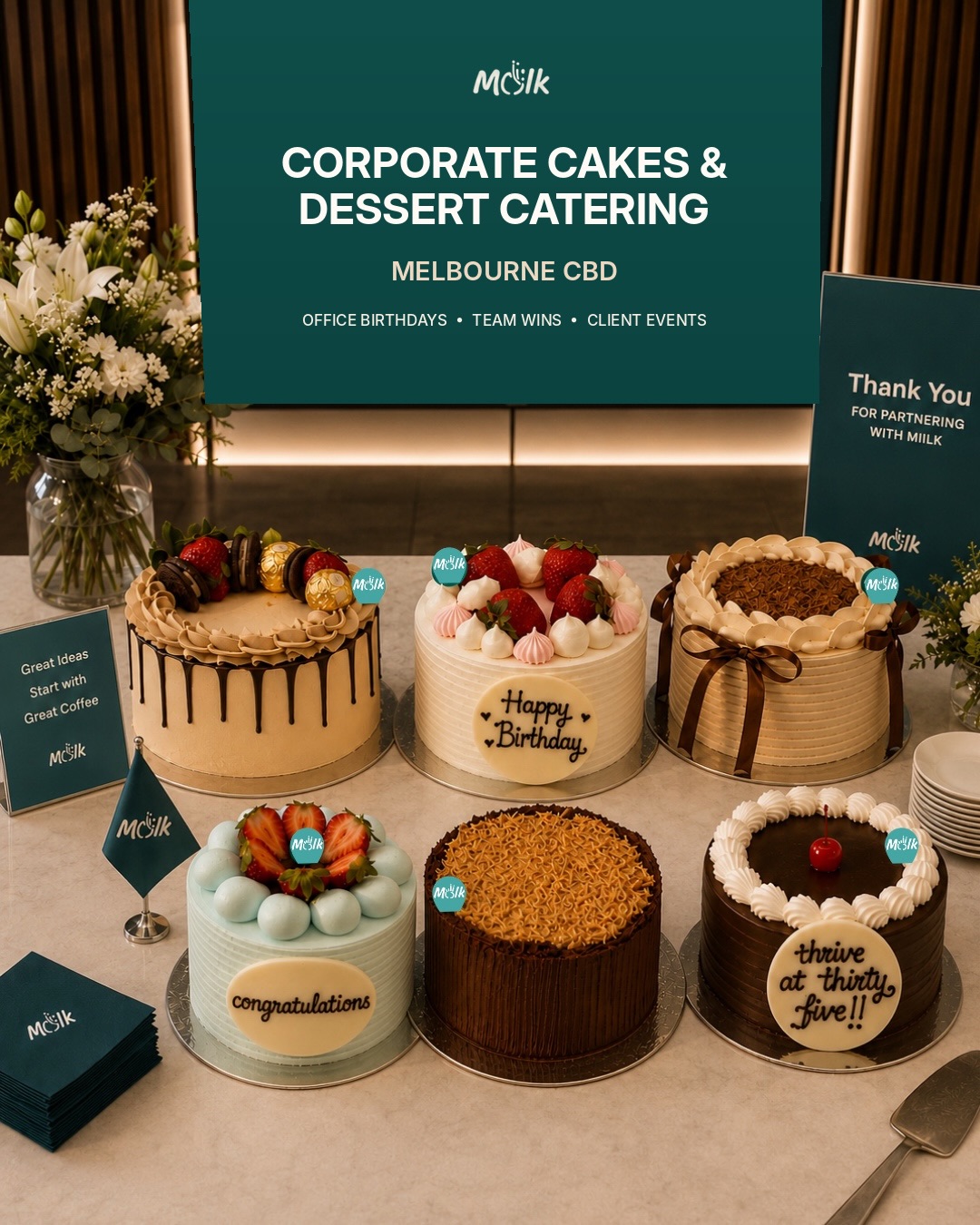 Ready set corporate? Your next office celebration, made easy.
Our ready-to-go range includes:
Full-sized cakes and individual dessert boxes
Personalised plaques
Signature drinks and barista-made coffee
Order via https://www.miilkcakestudio.com/corporatepackages now โ
Pickup is available immediately, with delivery options available for selected packages. Walk in, pick up, and let us take care of the rest.