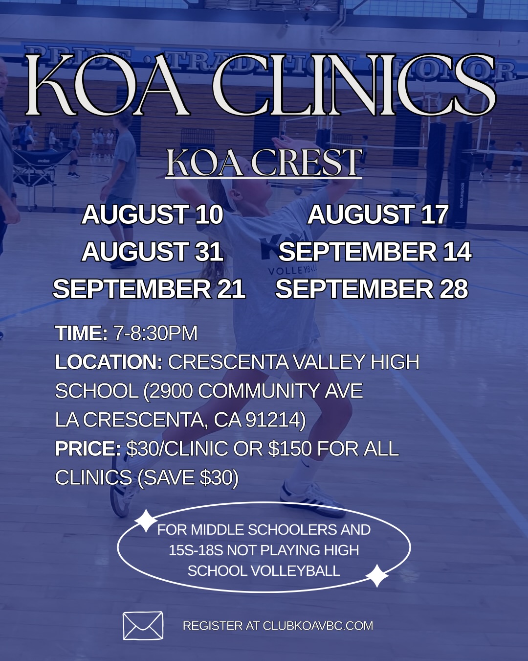 🙌WE ARE SO BACK🙌
These clinics are for 14s and under, as well as 15s-18s not playing volleyball at their high school. We can’t wait to see you!
Register through the link in our bio or at clubkoavbc.com📎
#volleyball #clinic #club #practice #koa