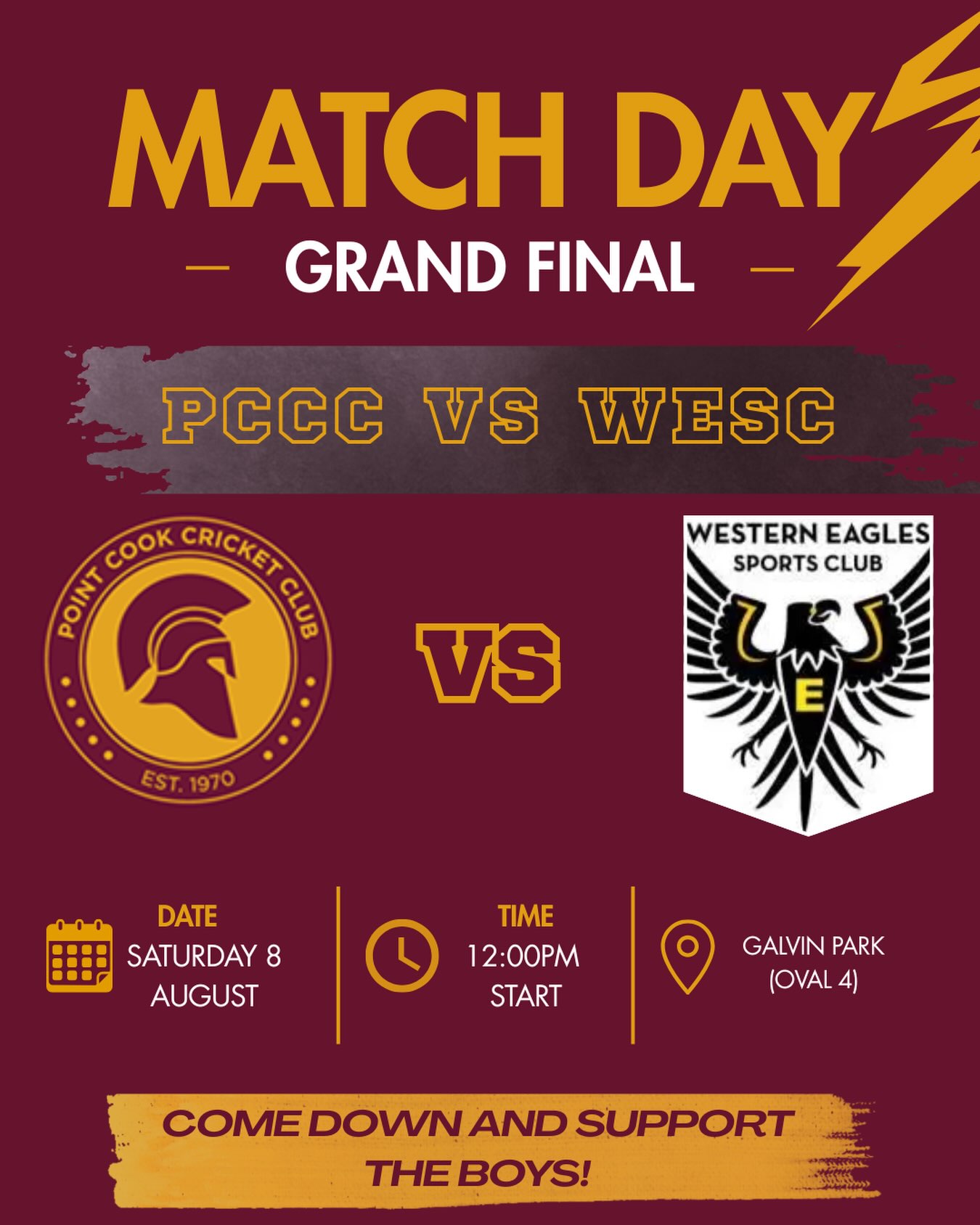 Grand Final Day- Saturday 8 August🏏🏆
Warriors it’s time!
Head down to Galvin Park this Saturday and get behind our PCCC Senior Men as they battle it out for the MYCA Grand Final.
Your support can make all the difference💛
#Warriors #grandfinal #MYCA #communitycricket #Winter