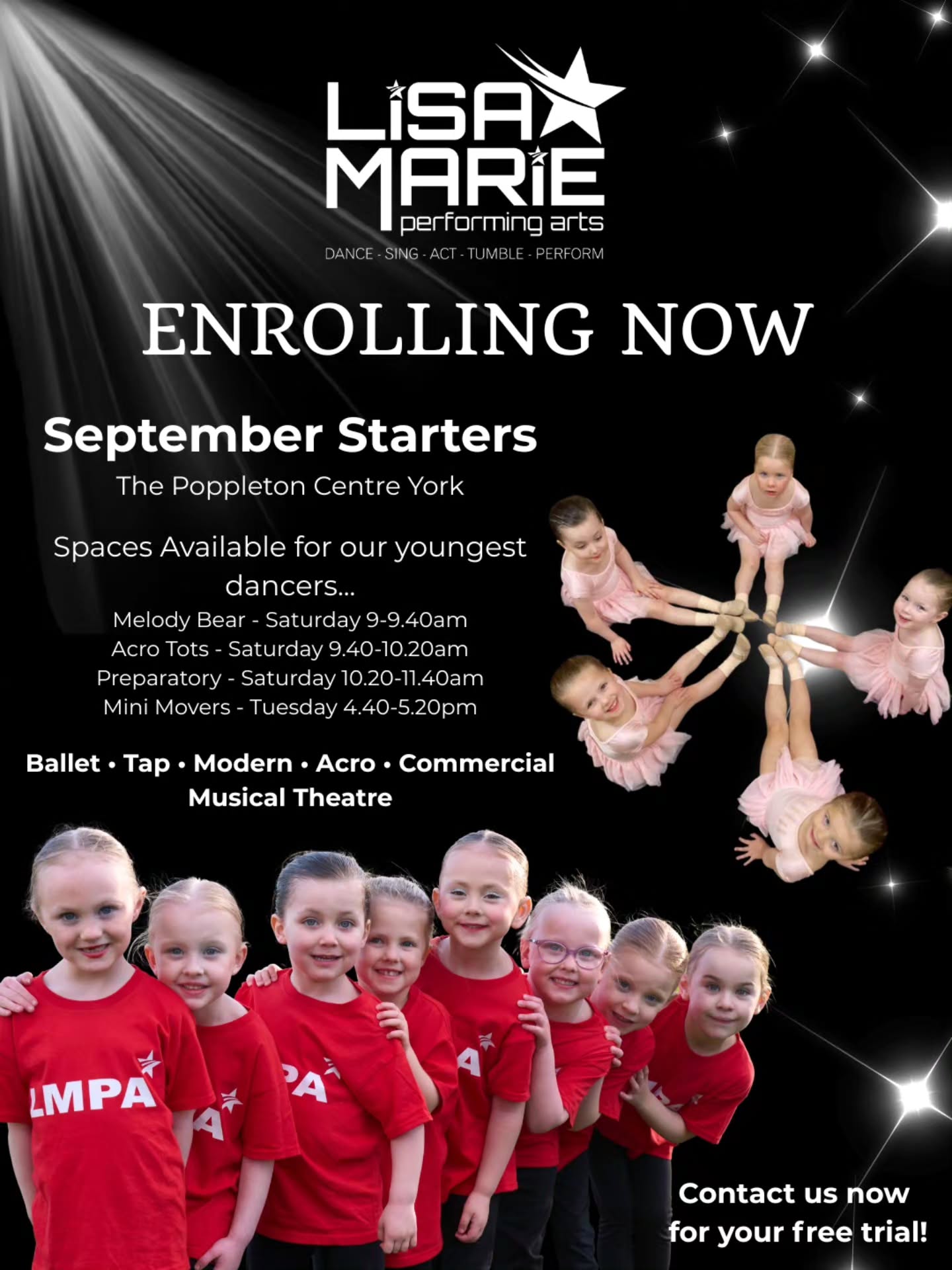 🌟 Enrolling Now - September Starters 🌟
Does your little one love to dance?? We now have spaces available for our youngest dancers! Why not come along for a free trial in September!
Classes from 2 years available! Come and join our dance damily today ✨️
Contact us now for more information and to register for your free trial 💖
📧 - Lisamariepa@outlook.com
#lmpa #lisamarieperformingarts #yorkdanceschool #newstarters #danceyork