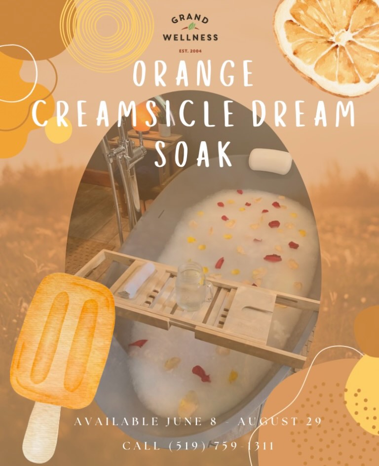 Treat yourself to a sweet escape with our luxurious
Orange Creamsicle Dream Soak 🍊🍦
A spa experience inspired by the nostalgic flavours of summer and designed to leave your body and mind feeling refreshed.
💧Hydrates and softens skin
🍊Rich in antioxidants
🛀Promotes relaxation and reduces stress
💪Soothes tired muscles
🩷Comforting aroma
Enhance your experience by adding a refreshing orange creamsicle cocktail to enjoy while you soak and relax.
Available for a limited time only, June 8th-August 29th.
Soak (one person) $65
Soak & Salt Cave (one person) $80
Soak & Salt Cave for two people $155
Don’t miss out, book your soak today!
(519) 759-1311
grandwellnesscentre@gmail.com