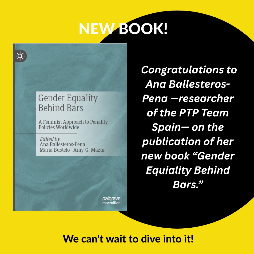 EN - ES - FR
🎉 Congratulations to Ana Ballesteros Peña, researcher at the Prison Transparency Project, on the publication of her new book, *Gender Equality Behind Bars: A Feminist Approach to Penality Policies Worldwide*! 📚
Co-edited with María Bustelo and Amy G. Mazur, this volume brings together comparative research on prison and immigration detention policies through a feminist lens, offering fresh insights into gender equality behind bars. Featuring case studies from both the Global North and the Global South, the book advances critical discussions on contemporary penal policy and the pursuit of more equitable justice systems.
Congratulations, Ana, on this outstanding contribution to research on gender, public policy, and prison transparency! 👏
------------------------------------
🎉 ¡Felicitamos a Ana Ballesteros Peña, investigadora del Prison Transparency Project, por la publicación de su nuevo libro, *Gender Equality Behind Bars: A Feminist Approach to Penality Policies Worldwide*! 📚
Coeditado junto a María Bustelo y Amy G. Mazur, este volumen reúne investigaciones comparadas sobre políticas penitenciarias y de detención migratoria desde una perspectiva feminista, aportando una mirada innovadora sobre la igualdad de género en contextos de encierro. La obra analiza experiencias de distintos países del Norte y del Sur Global, y abre nuevas discusiones sobre los desafíos de las políticas penales contemporáneas.
¡Un gran reconocimiento a Ana por este importante aporte al campo de los estudios sobre género, políticas públicas y transparencia penitenciaria! 👏
_____________________________
🎉 Félicitations à Ana Ballesteros Peña, chercheuse au Prison Transparency Project, pour la publication de son nouvel ouvrage, *Gender Equality Behind Bars: A Feminist Approach to Penality Policies Worldwide* ! 📚
Codirigé avec María Bustelo et Amy G. Mazur, cet ouvrage collectif rassemble des recherches comparatives sur les politiques pénitentiaires et de détention des personnes migrantes à travers une perspective féministe. En s'appuyant sur des études de cas issues du Nord comme du Sud globaux, il apporte un éclairage inédit sur les enjeux de l'égalité de genre