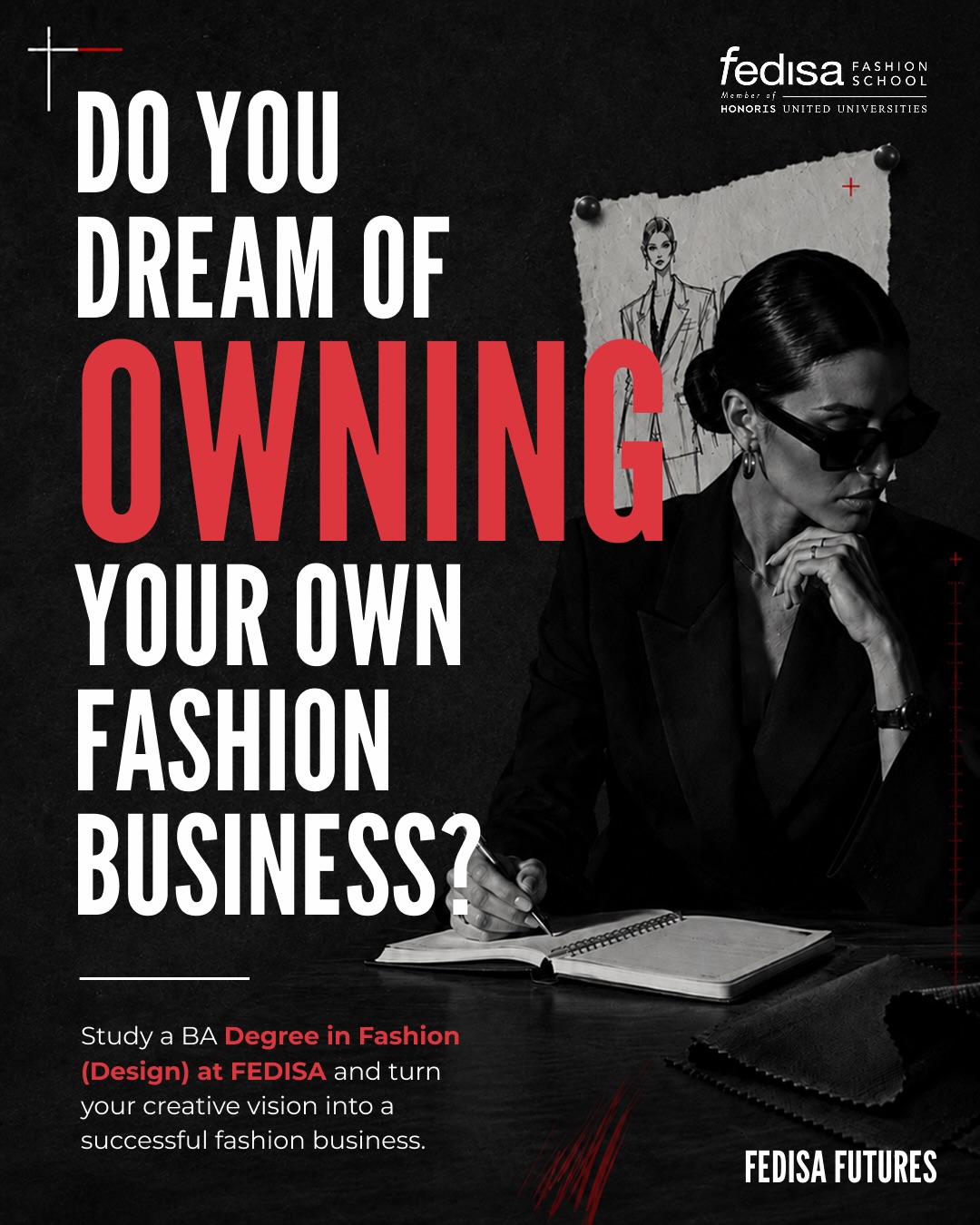 Not everyone dreams of working for a brand. Some dream of building one.
From concept to collection and branding to business strategy, FEDISA’s BA Degree in Fashion (Design) gives you the tools to transform creativity into a successful fashion enterprise.
2027 applications for the BA Degree in Fashion (Design) are open. Go to www.fedisa.co.za to apply online today!
The future of fashion starts with you.
#FEDISA #FEDISAFutures #FashionDesign #FashionEntrepreneur #BuildYourBrand