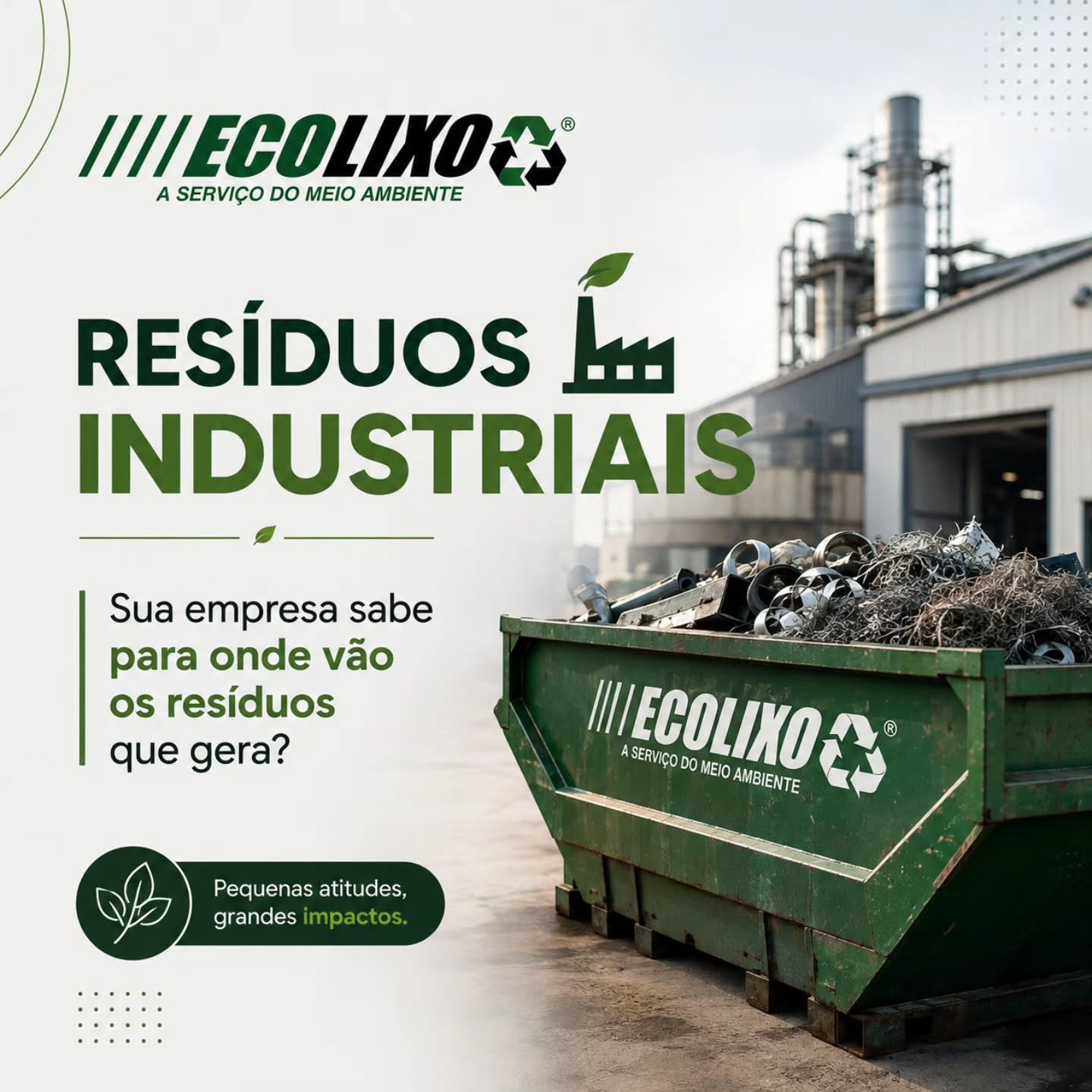 🏭 Você sabe para onde vão os resíduos gerados pela sua empresa?
O descarte correto dos resíduos industriais vai além do cumprimento da lei: ele protege o meio ambiente, evita riscos e fortalece a imagem da sua empresa.
Deslize o carrossel e descubra por que uma gestão responsável faz toda a diferença. Conte com a ECOLIXO para soluções seguras e ambientalmente corretas.
📲 Solicite um orçamento: (16) 99315-9821
#Ecolixo #ResíduosIndustriais #DescarteCorreto #Sustentabilidade #FrancaSP