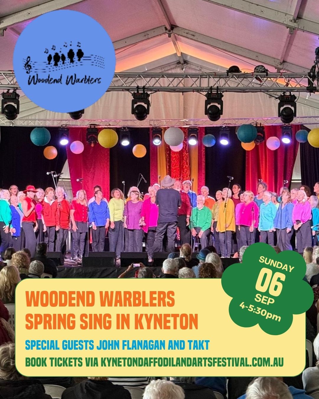 @woodendwarblers invite you to a special spring afternoon of song, laughter and fun. Our guests, John Flanagan @jjflanagan and Takt, will be our special guests, and there will be drinks and food to purchase either pre-event or on the day.
And who doesn't love a raffle - maybe you'll be the winner of that. Regardless, you'll be a winner for attending. Doors open at 3.30pm with the performance starting at 4pm.
Tickets available via our website.
