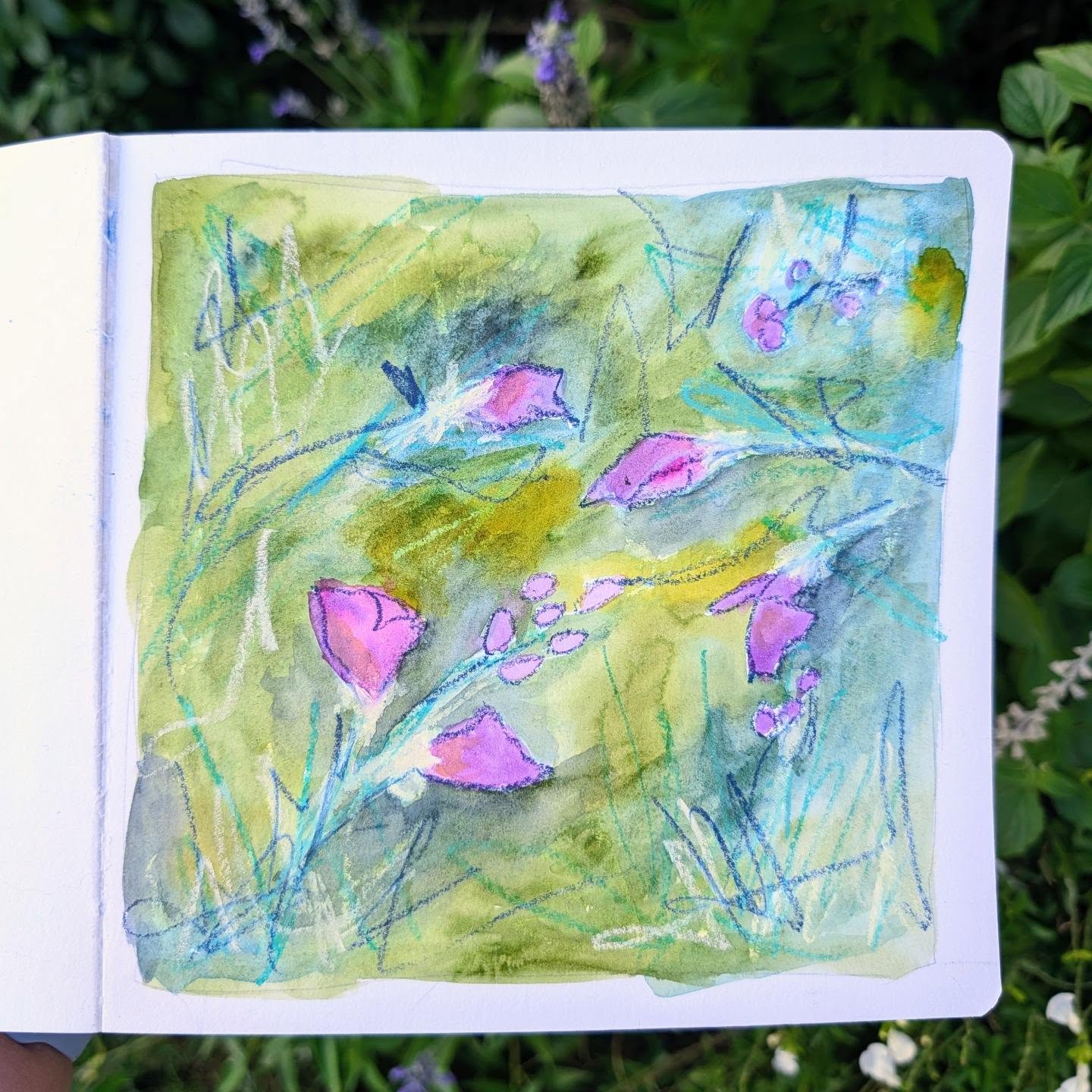 First attempt at wax resist following along with last month's @ohn_mar_win lessons. I didn't have crayons (or a candle that I could find!) so I used oil pastels. The resist wasn't as prominent, but I do love how it turned out anyway!
#mixedmediaart #mixedmedia #waxresist #artjournaling #artexploration