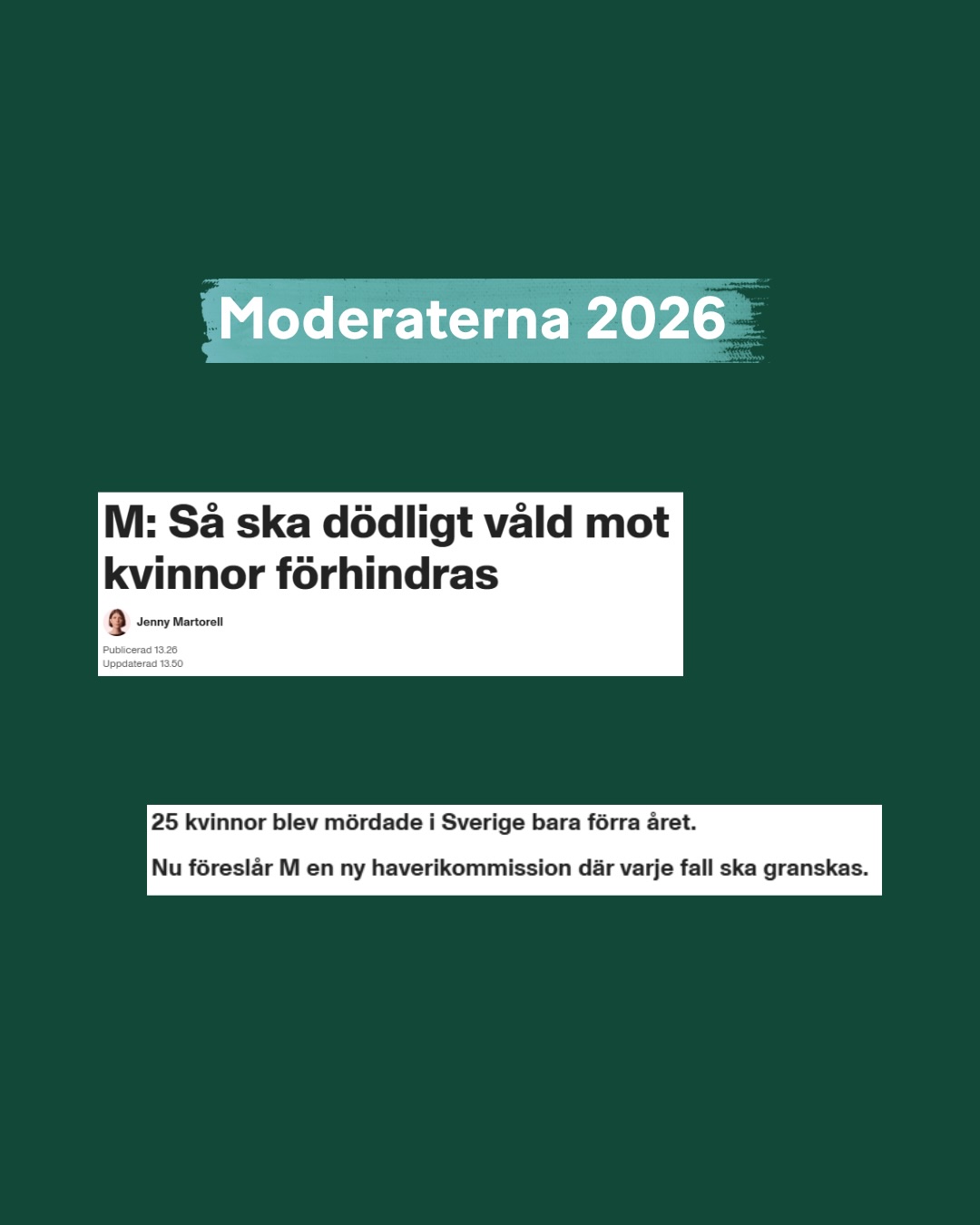 Vi har drivit frågan sedan 2017. Nu vaknar Moderaterna.
Centerkvinnorna har länge krävt en haverikommission vid dödligt partnervåld. När en kvinna mördas måste samhället våga granska vad som gick fel – och se till att samma misstag aldrig upprepas igen.
Därför är det positivt att Moderaterna nu ansluter sig till ett förslag vi har drivit i flera år. Men samtidigt väcker det en fråga: varför har det tagit så lång tid?
Regeringen har under mandatperioden talat om krafttag mot mäns våld mot kvinnor. Ändå har ett av de viktigaste verktygen för att lära av de värsta fallen lyst med sin frånvaro.
Varje förlorat år har inneburit fler kvinnor som inte fått det skydd de hade rätt till.
Det räcker inte att reagera när debatten tar fart. Nu behövs handling. För varje kvinna har rätt att leva ett liv fritt från våld.