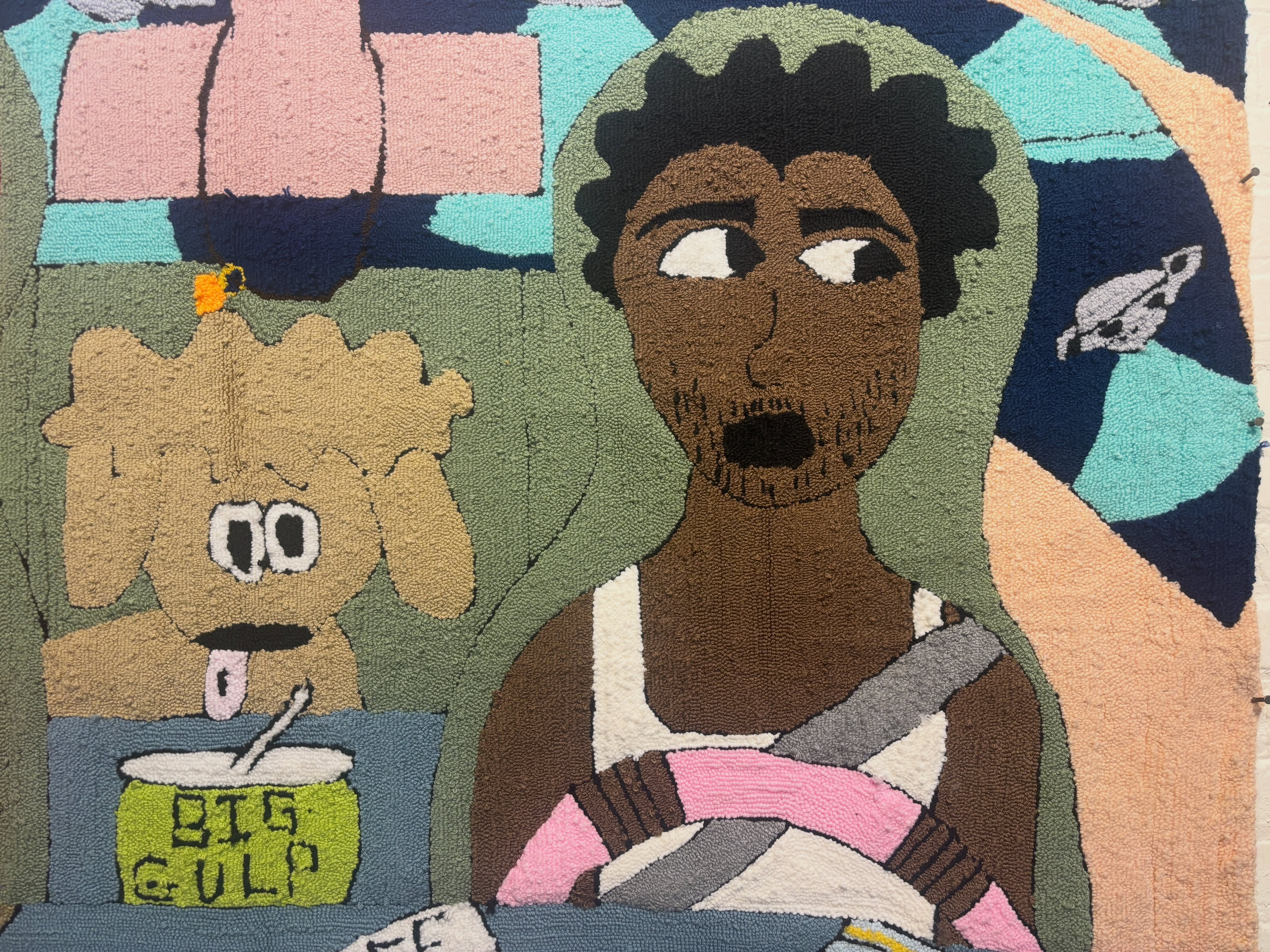 Join us this Sunday, August 16 from 1-3pm for a tufting demo with Marcus Rothering ! Come hang out with community to learn how he creates his stunning artwork .