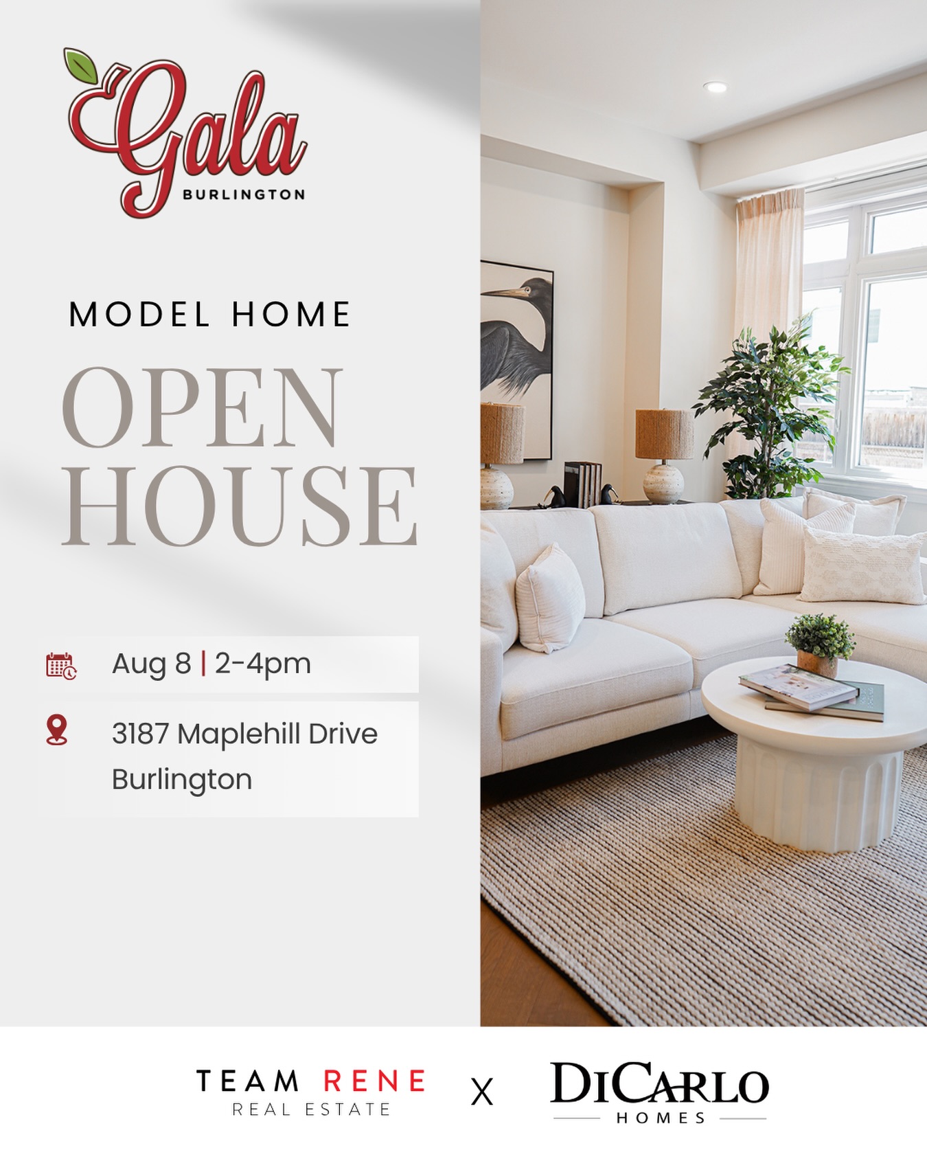 Join us at our Gala Burlington Open House
Experience the design, finishes, and lifestyle of this sought-after new Burlington community.
📍 3187 Maplehill Drive, Burlington
📅 Aug 8
⏰ 2–4 PM