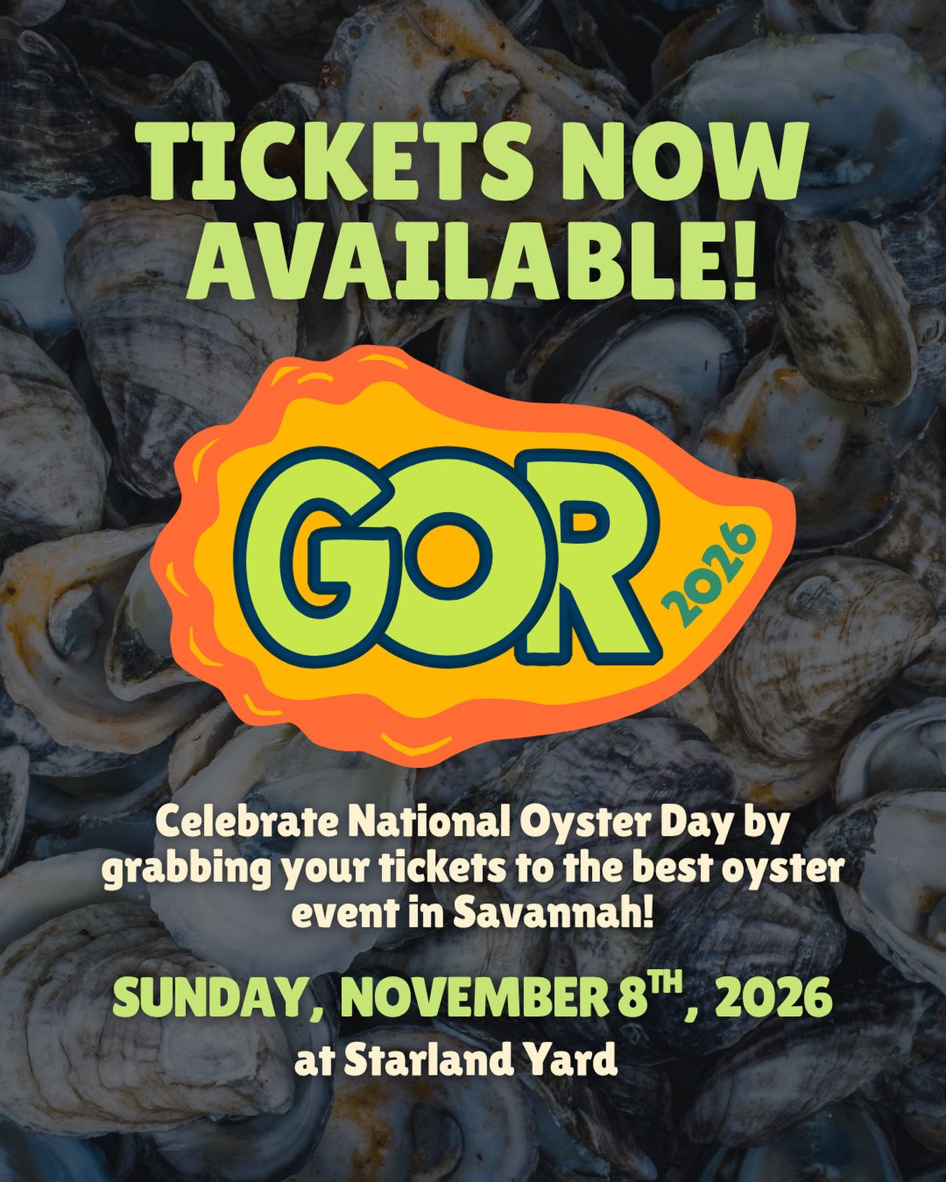 Happy National Oyster Day from ECO Georgia! No better way to celebrate than to get your tickets to the 2026 Georgia Oyster Revival! 🦪
Our 3rd annual fundraiser will be on Sunday, November 8, 2026, at @starlandyard. This event brings together talented local chefs, brewers, sommeliers, and oyster advocates for an evening that celebrates the growth and future of Georgia’s oyster industry all raising funds for ECO’s educational programs. 🔬
TICKETS ARE AVAILABLE NOW! Click the link in our bio or visit our website ecogeorgia.org to purchase 🔗
General Admission ($115): Includes entry, fresh oysters, drinks, and access to all festival experiences.
VIP Experience ($175): Includes early entry, early mingling with chefs and growers, lite bites, a specialty cocktail, and more!
Whether you’re coming for the oysters, the music, or the mission, this is one of Savannah’s most unique and meaningful gatherings of the year, and we’d love to celebrate with you! 🧡