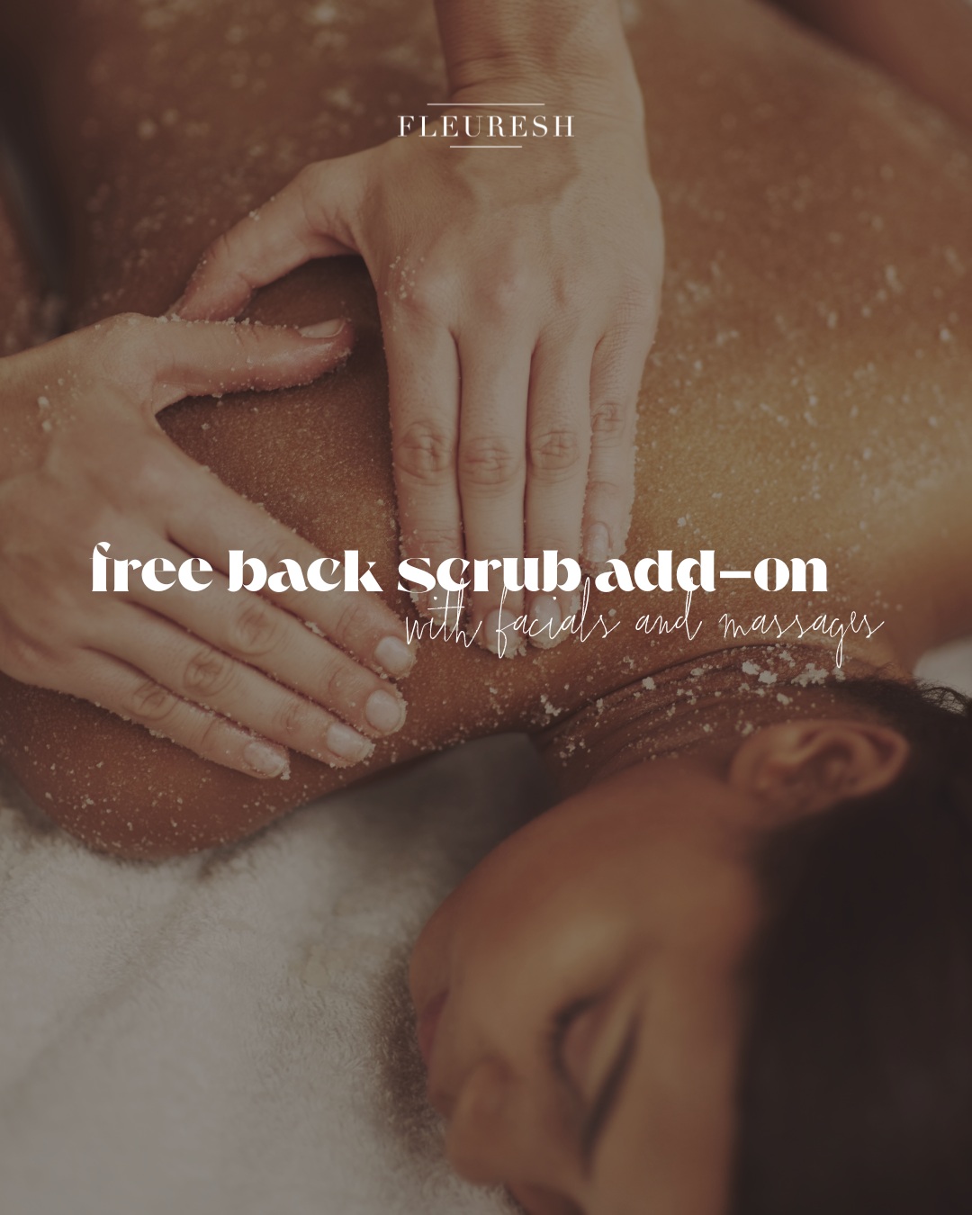 End Summer off right with a back scrub! All of that dull, congested, dry skin will be buffed away with a sustainably harvested sugar scrub and then melted away. Enjoy this with any Massage or Facial service!
To qualify for this deal, please use this code for online booking OR show the code to us during check-out!
Use Code: AUGFREE