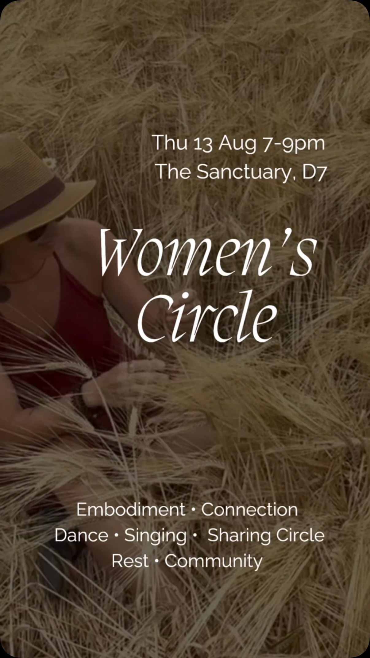 Our Next Women’s Circle is on Thu 13 August 7-9pm in the Sanctuary, Stoneybatter.
This is the last circle of the summer.
We will come together to rest, share and explore what is present for us in this moment.
The circle is a space to be, connect and self-reflect.
Our circle this month will be a grounding one, connecting with what supports us beneath the surface, what needs our attention, what wants to be expressed.
If you’re new to a circle, this is a gathering for all women, an opportunity to be held and inspired.
⭕️Women’s Circle Thu 13 Aug 7-9pm, the Sanctuary- link in bio
Hope to see you there!
Anna
#womenscircle #womensspace #sisterhood #embodied woman