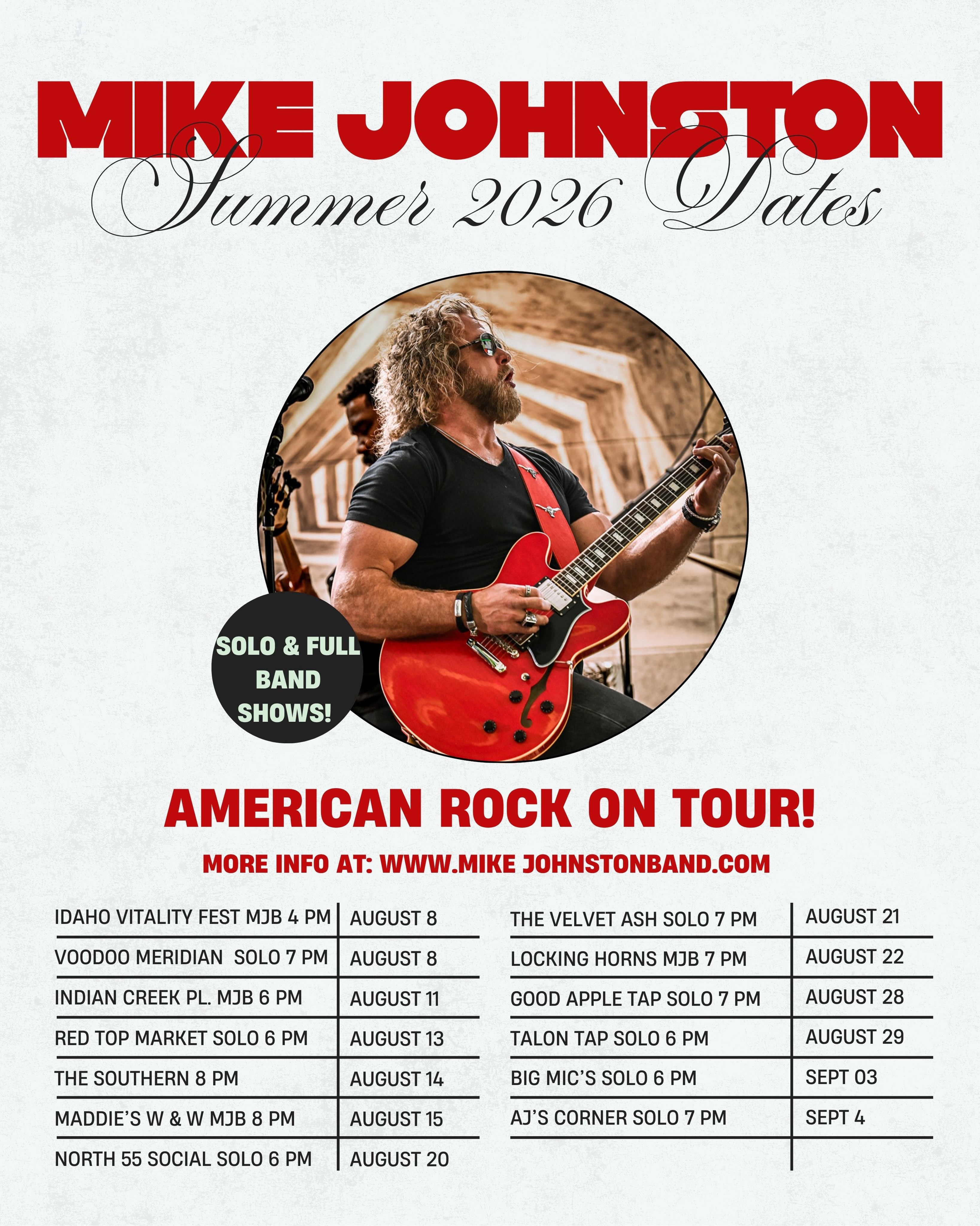 There is plenty of Summer 2026 and plenty of music left to go, so come on out and get some! Whether it is with the Mike Johnston Band or Solo there are good times in store!!! #americanrock #originalmusic #mikejohnstonband