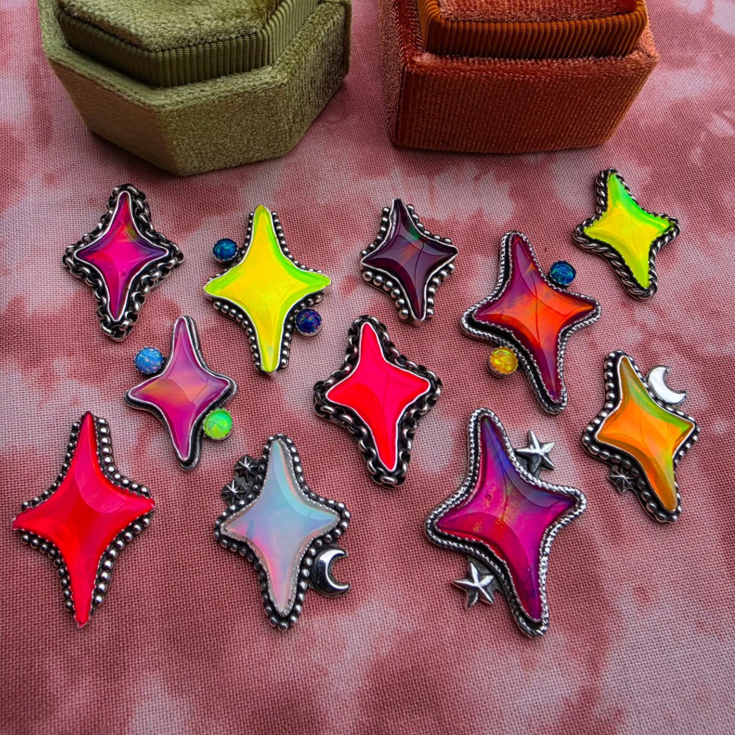 What Dreams Are Made Of โจ๏ธ
.
Made to size half finished star rings coming August 14th at 9 pm EST on my website. You'll have the choice of a regular plain ring shank, star stamped, or triple wire ring band. Finished rings will feature a cleaner and more refined final polish than what's shown in the photos.
.
#HandmadeJewelry #StatementRing #SilverJewelry #CosmicJewelry #Y2KNostalgia