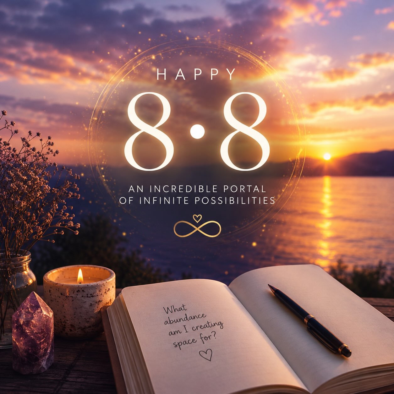 Happy 8•8 ✨
A gentle reminder to pause and honor the abundance that is already here, while creating space for what you’re ready to receive next.
Abundance can be so much more than money.
It can be peace.
Connection.
Clarity.
Love.
Joy.
Time.
Purpose.
Trusting yourself a little more.
So today, I invite you to ask yourself:
What abundance am I choosing to create space for?
Not from a place of striving or needing more, but from a place of openness, intention, and trust.
What are you welcoming into your life? ✨