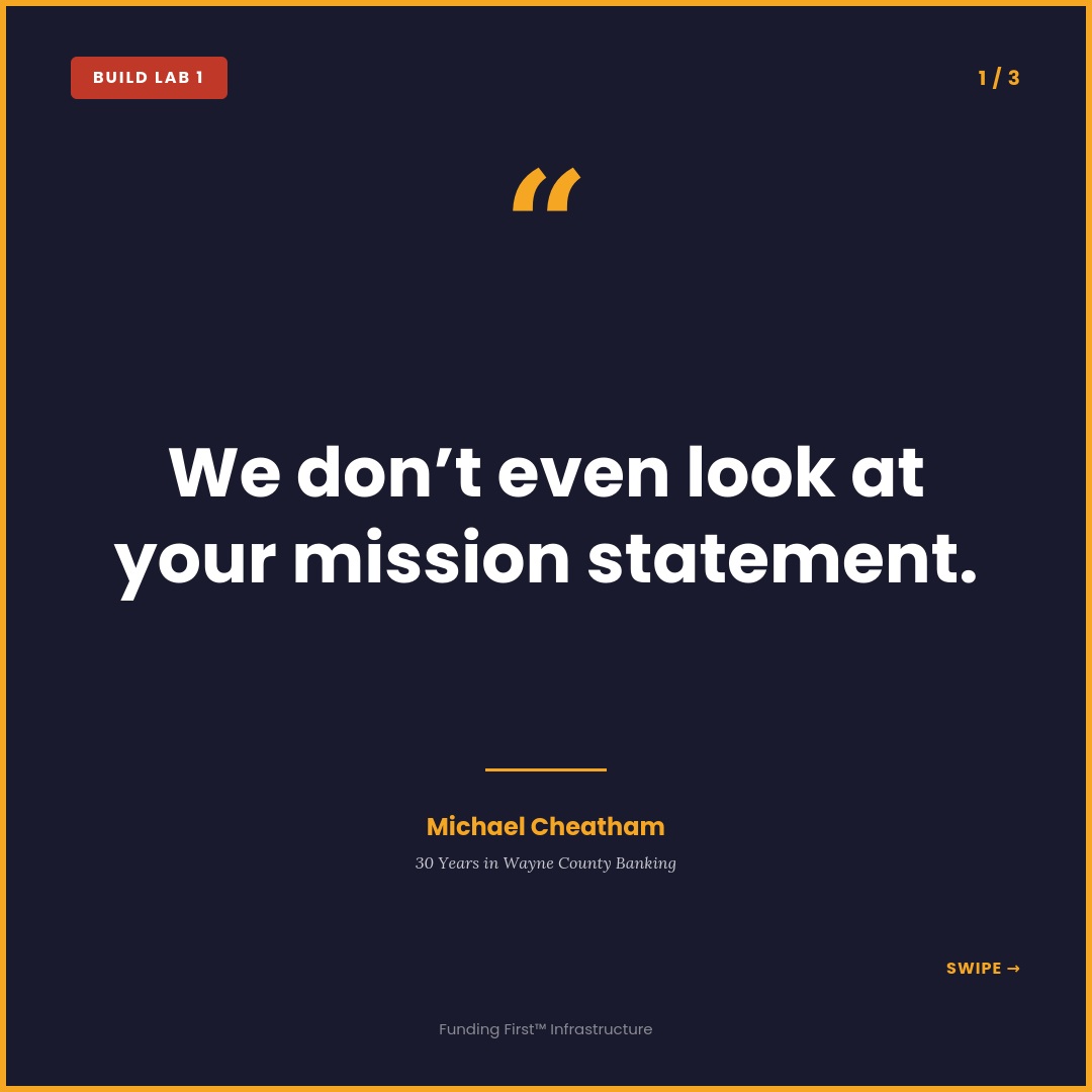 This week, a banker sat in our room and told the truth.
Swipe through three lines that stopped the entire chat.
By the end, you'll understand why nobody left early.
Watch the full replay before Build Lab 2 goes live Wednesday. Link in bio.
And if you haven't grabbed Think Funding First™ yet, this weekend is the moment: $37 through Sunday, $47 after.
Rest tonight. Come back ready to build.
Built to Function. Built to Fund.