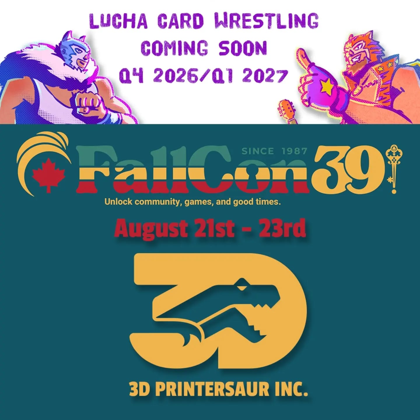 We're just around the corner for @fallconyyc
Excited to demo an up and coming game Lucha Card Wrestling! We'll be demoing it along Flip Down the Door August 21-23. Come see us then!