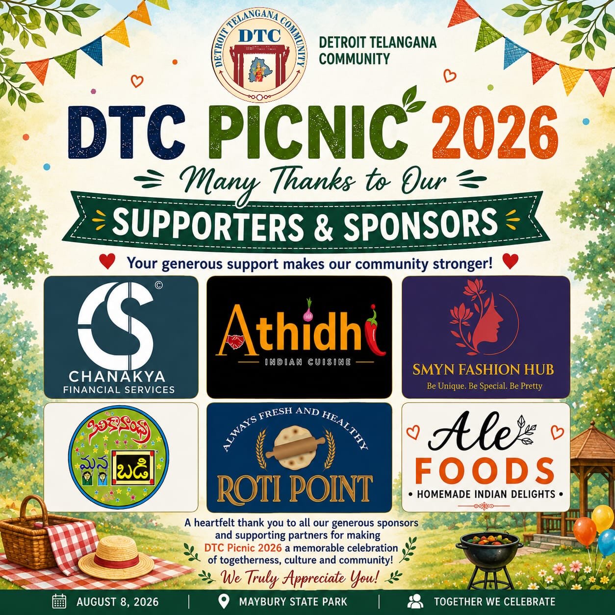 A heartfelt THANK YOU to all our amazing sponsors and supporters for making DTC Picnic 2026 a wonderful success! 🙏❤️
Your generosity and continued support help bring our community together and make celebrations like these truly special.
We sincerely appreciate your support of the DTC family! 🌿🎉
DTC Leadership
