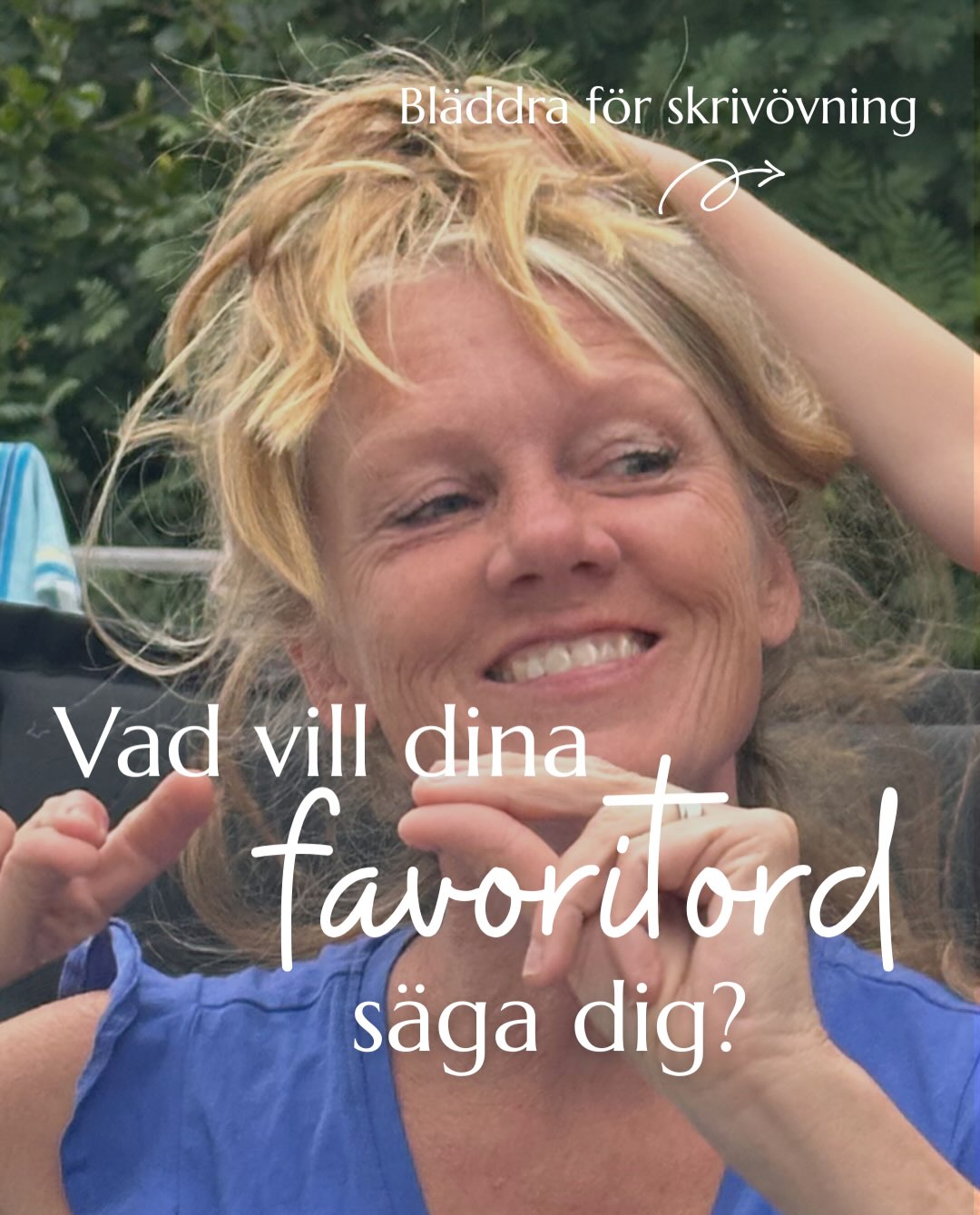 Första bilden visar ett av mina älsklingsord - kärlek. Kär-lek.
Bläddra. Lyssna. Hör du humlesurret?
Humlesurr. Vindsus. Havsbris. Blomsteräng. Molntuss. Bleke. Stormrufs. Barfotadans. Många av mina favoritord är relaterade till naturen.
Men också: Andrum. Förundran. Bejaka. Otämjbar. Sannsaga.
Skrivinbjudan: Skriv dina favoritord. Känn in dem. Vad vill de säga dig? Bär de en längtan? Lever du dem?
#expressivtskrivande #älsklingsord #skrivövning