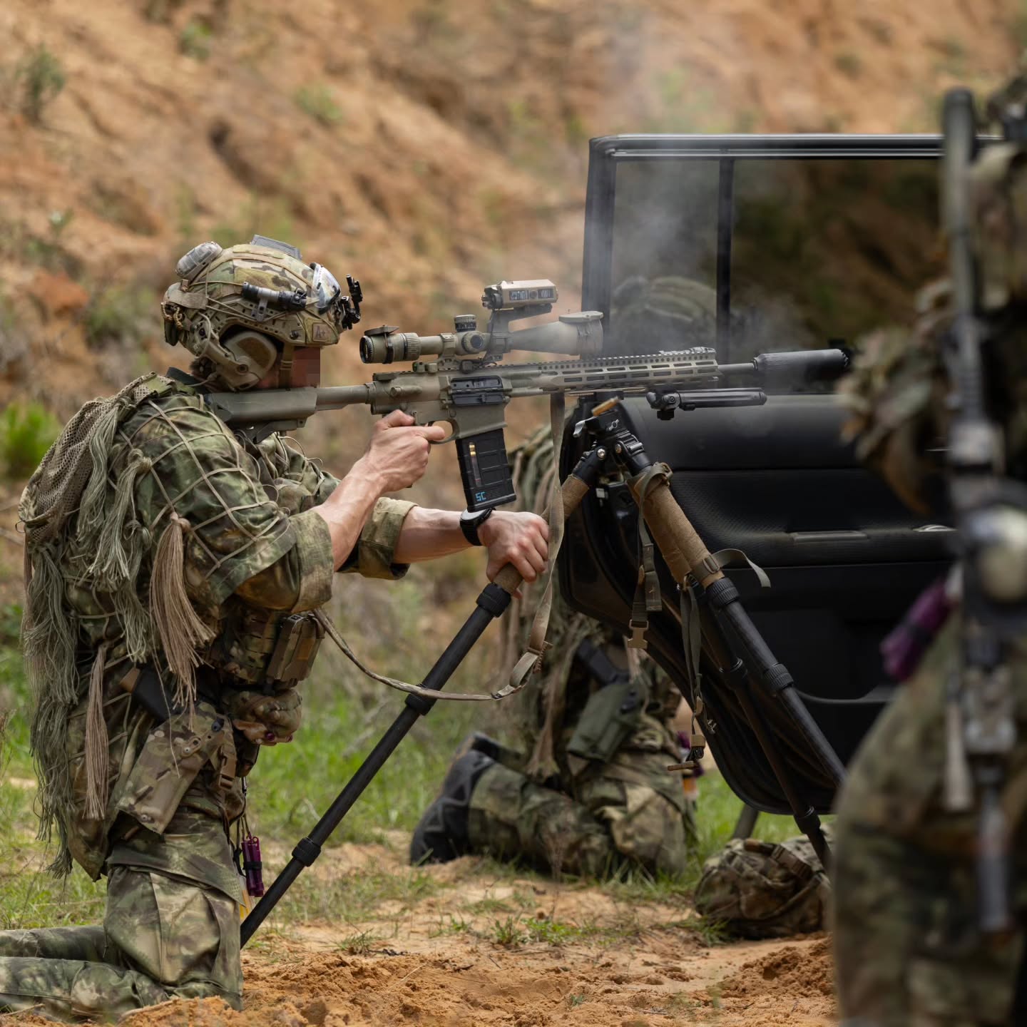 Dialed in......
A Sniper engages targets while rocking our Tactical Concealment Enhanced Legacy Cobra Hoodπ€π»
Enhanced Legacy Cobra:
Employing Tactical Concealment's 25 years of successful combat-deployed Ghillie manufacturing experience, then listening to the needs of active end users, the Enhanced Legacy Cobra has been designed to provide the most effective personal Vis/nIR signature management solution within an industry-acceptable price point.
This is a full-featured Cobra Hood that includes many of the customized elements often added by the end user:
Β
+ Paracord Grid-Lattice + Veg-Tie-Cords w/Cord Locks hold natural Foliage in place.
+ Hood integrated mosquito mesh Rifle Veil for concealment of a Rifle or observation optics while in an FFP. Rifle Veil features a "rip veil" for rapid removal in an FFP E&E situation.
+ 57/43 NyCo Extreme IHWCU textile produced by Brookwood Rolled Goods exclusively for Sniper Dynamics.
+ Adjustable one-size-fits-most. A multitude of torso & hood tension cords to form a perfect fit with your custom gear loadout.
+ Button-On Long Padded Sleeve upgradable for abrasive low crawl activity.
@tacticalconcealment @shawconcepts @brookwoodcompanies
@mmitextiles @murdockwebbingcompany