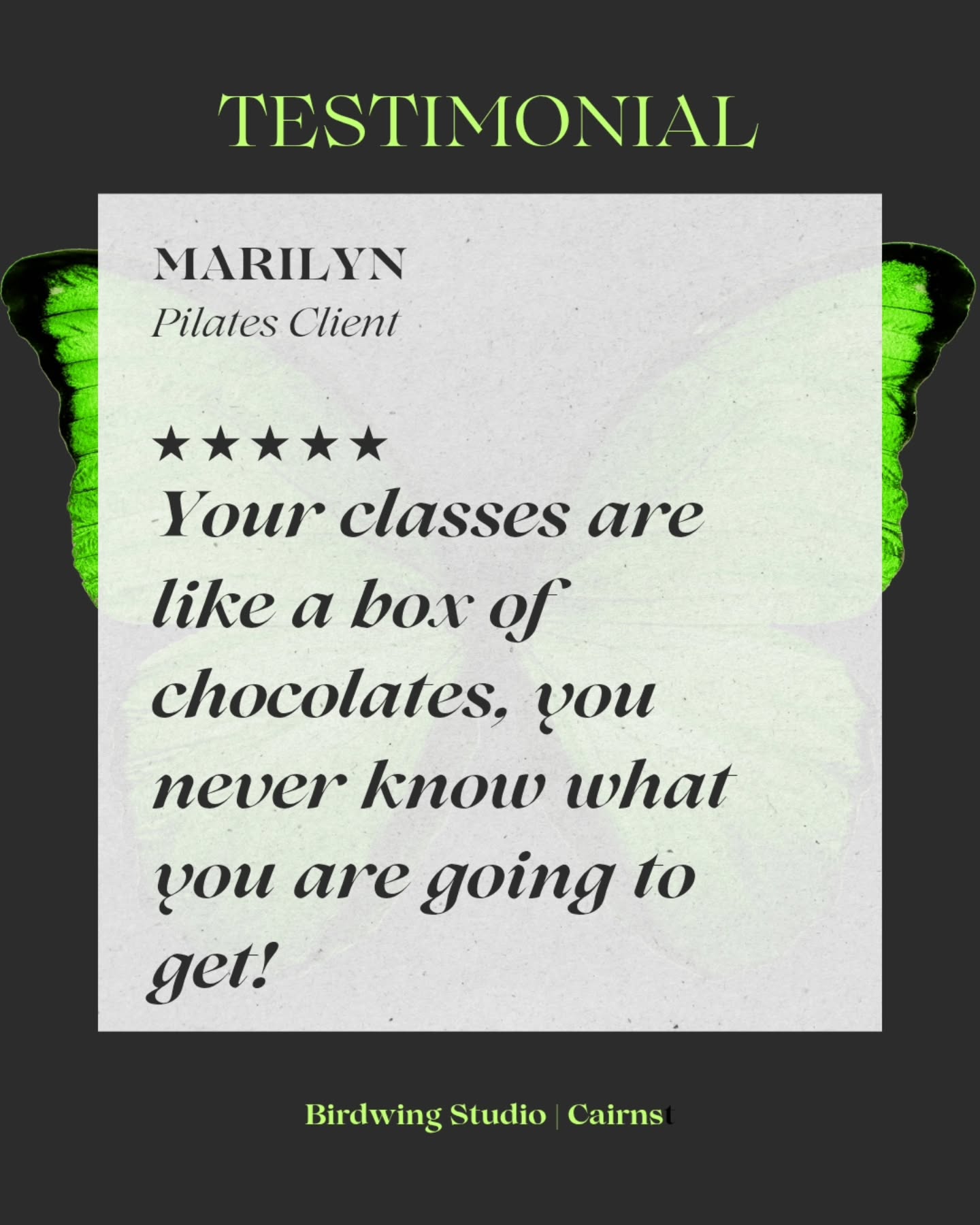 I'm pretty sure this quote is from a famous movie but I loved the feedback all the same!
Variety is something I aim for in all my sessions while balancing it with enough repetition or familiarity that movements flow and feel harmonious.
So you will recognise whatever 'flavour' you may get, but not necessarily the order it may come in!
CC🦋
Want to come try a session with me?
Book or find out more at:
www.carolineclosepilates.com.au
#carolineclosepilates
#birdwingstudio
#birdwingpilates
#chocolatebox
#movementforeverybody