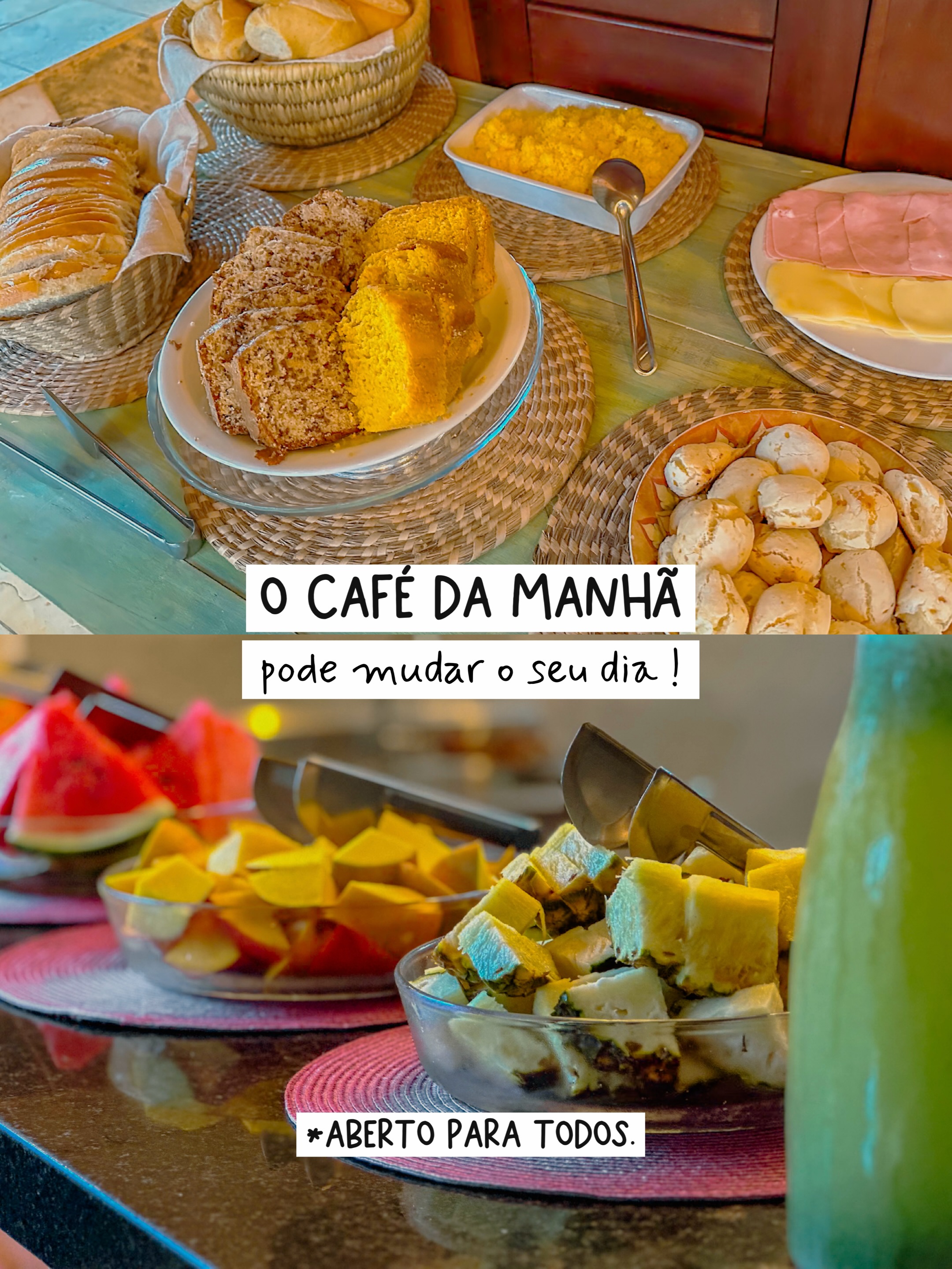 Você também pode começar o dia no Meeting Point!
-Nosso café da manhã está aberto para todos 🎉
🥚 Ovos preparados na hora.
🫓 Tapiocas.
🧀 Pão de queijo quentinho.
🍰 Bolos caseiros.
🍉 Frutas frescas.
🥥Sucos naturais.
☕ Café passado na hora.
Tudo preparado com carinho para você começar o dia da melhor maneira.
R$35 por pessoa.
✨ Pacotes especiais:
• 7 cafés da manhã → 10% OFF
• 14 cafés da manhã ou mais → 20% OFF
Descontos válidos para pacotes pagos antecipadamente.
📍 Meeting Point Cumbuco