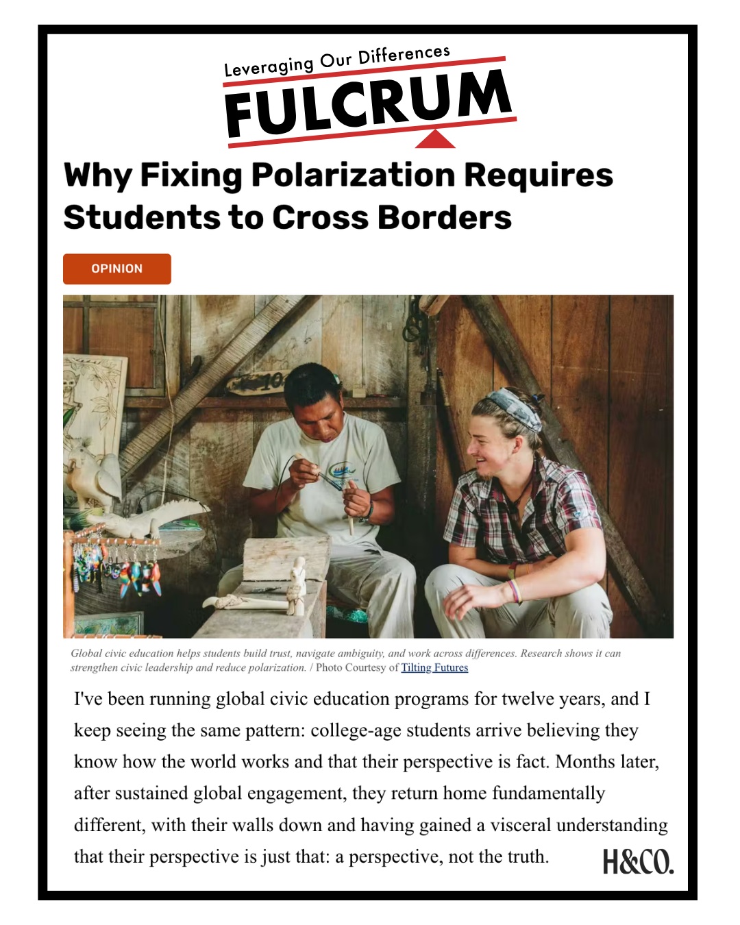 What if the antidote to polarization is a passport? 🌎✈️ @tiltingfutures CEO Erin Lewellen makes the case for global civic education in her latest op-ed for The Fulcrum, exploring how seeing the world can help young people bridge divides, build empathy, and become stronger civic leaders.
Give it a read at the link in our bio!