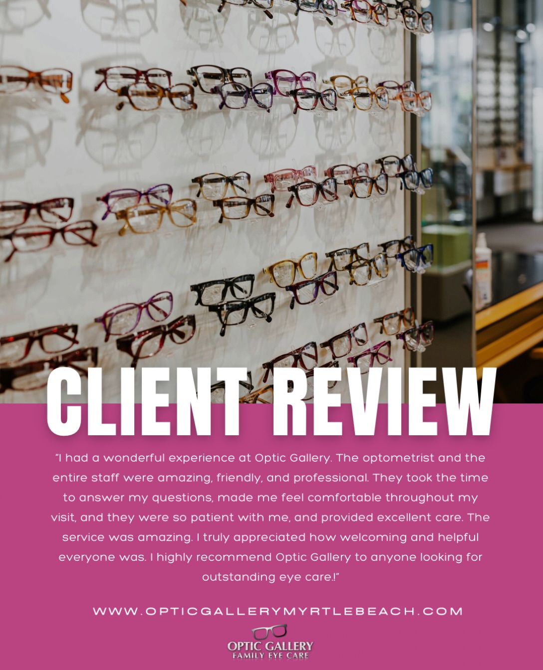 Clear vision, stylish frames, and care that makes you feel right at home. 👓💗
We love hearing from our patients! Thank you for trusting Optic Gallery Family Eye Care with your vision and for sharing such kind words about our team. Providing friendly, patient, professional care is what we’re all about.
Ready for your next eye exam or a fresh new pair of frames? Come see why our patients love Optic Gallery!
🌐 OpticGalleryMyrtleBeach.com
#OpticGallery #MyrtleBeach #EyeCare
