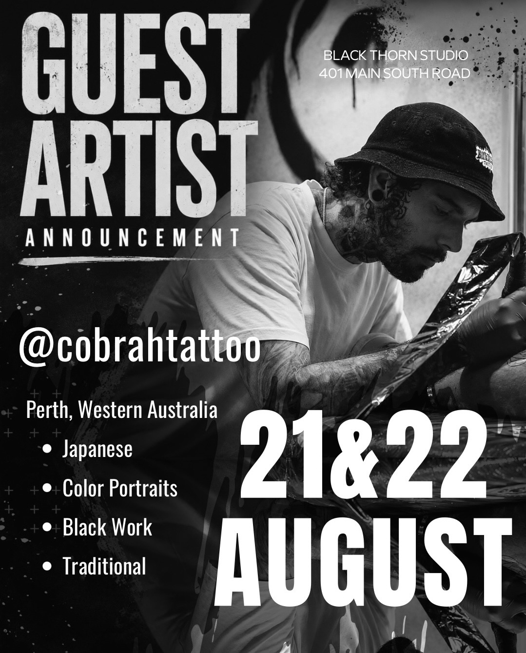 GUEST ARTIST ANNOUNCEMENT
We’re thrilled to welcome Perth-based guest artist @cobrahtattoo to Black Thorn Studio for an exclusive two-day guest spot!
📅 21st & 22nd August ONLY
Specialising in:
• Japanese
• Colour Portraits
• Bold Traditional
• Blackwork
Swipe through to check out a selection of their fresh and healed work—you’ll quickly see why we’re so excited to have them in the studio.
Bookings are officially open!
To secure your appointment, send a DM to @cobrahtattoo or email admin@btschch.com with:
• Your tattoo concept
• Preferred placement
• Approximate size
• Reference photos
Spaces are extremely limited and are expected to fill quickly—don’t miss your chance to get tattooed by this talented artist while they’re in Christchurch.
#nztattoo #christchurchtattoo #tattoonz #japanesetattoo #tattooguestspot