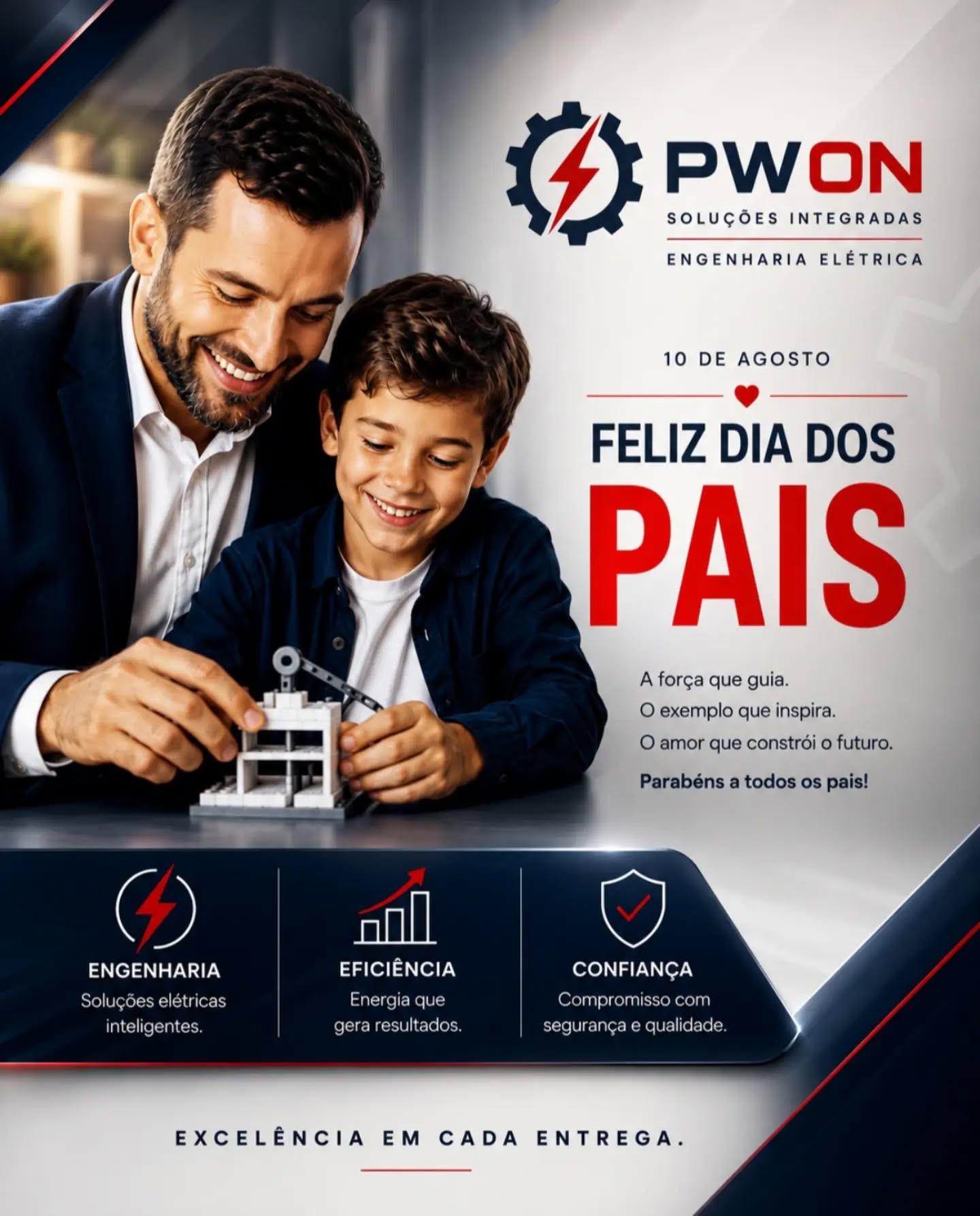 Neste Dia dos Pais, a PWON deseja um dia cheio de carinho, abraços sinceros e momentos que aquecem o coração.
Que todos aqueles que exercem a paternidade sintam todo o amor e a gratidão que merecem, hoje e sempre.
A todos os pais, nossa homenagem e respeito. Que a energia do afeto e da família esteja presente em cada instante.
Feliz Dia dos Pais! ❤️
#pwon #diadospais #engenhariaelétrica #nordeste