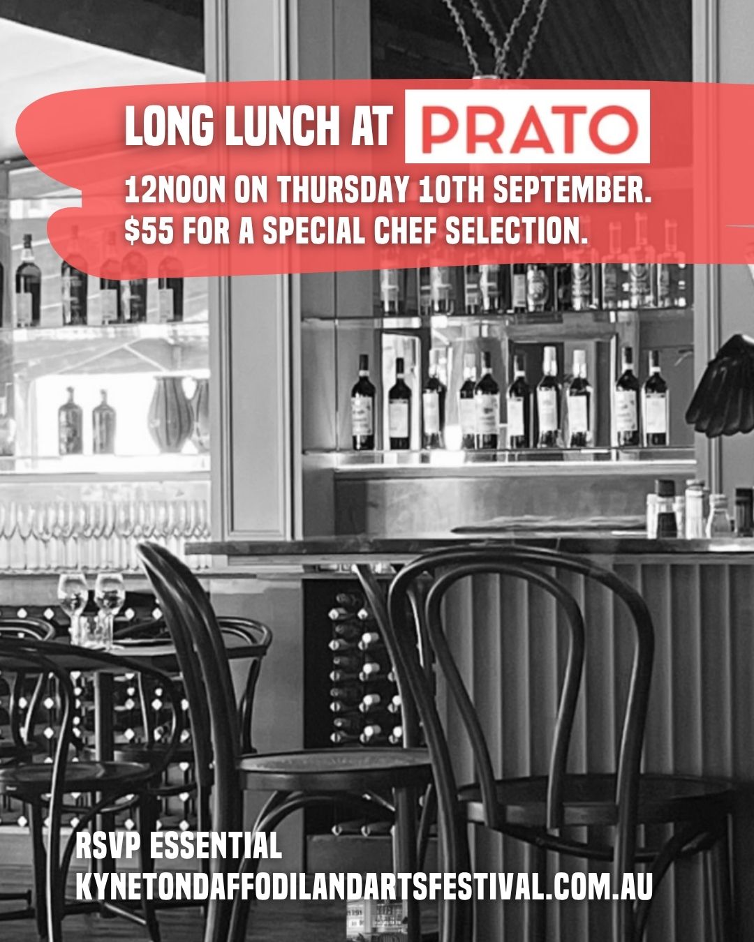 Celebrate Spring and the daffodils with a Long Lunch at @prato_pinsa from 12noon on Thursday 10th September. $55 for a special chef selection.
3 course shared set menu. Purchase own drinks and you have got yourself one beautiful afternoon. Bring some friends or make new ones. PRATO, 37c Piper Street Kyneton.
Tickets are not refundable, but transferable if you are unable to attend.
Basic dietary requirements will be taken into account 1 week prior to the lunch.
Arrive 10minutes before start so you can choose your seat.
https://www.kynetondaffodilandartsfestival.com.au/event-details/long-lunch-at-prato
--
The Kyneton Daffodil & Arts Festival
📍 4–13 September 2026
Supported by Major Sponsors @kynetononriverside
Visit our website to view all events and sponsors.
