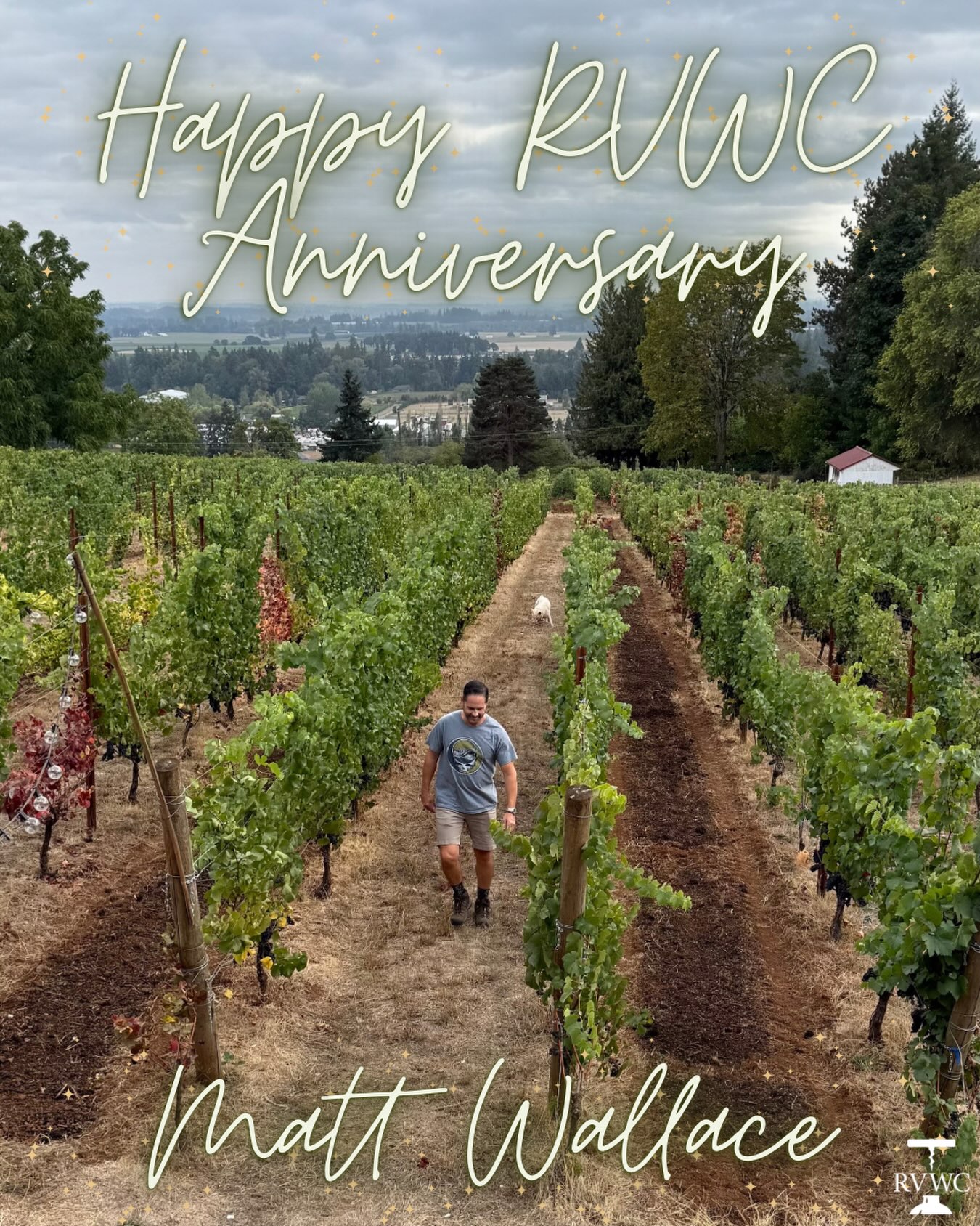 Please join us in celebrating Matt Wallace on his anniversary of joining the RVWC family! ✨
“Matt Wallace is the first out of the starting gate with every new item, every new offer and every sales opportunity. He’s among the first to respond when we ask for input and his contribution is indispensable. I really like working with Matt and am happy he’s found his place as a crucial part of our sales team.” -Rob Crittenden
📸 at Cameron Winery, in the vineyard with local celebrity, Linus