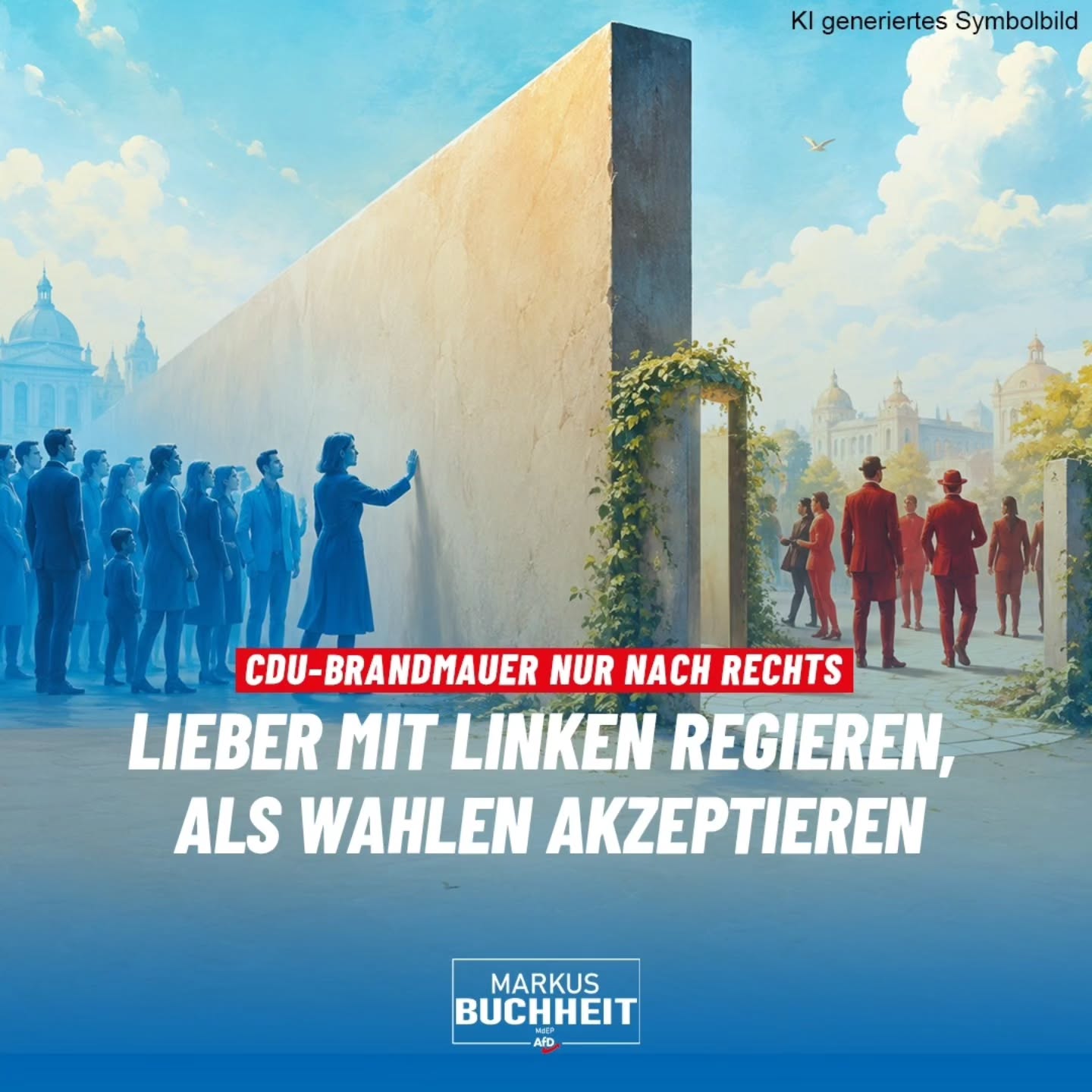 Die Brandmauer steht offenbar nur nach rechts. In Sachsen-Anhalt liegt die AfD in den Umfragen deutlich vor der CDU. Trotzdem hält CDU-Ministerpräsident Sven Schulze an der Ausgrenzung der stärksten politischen Kraft fest.
Eine Koalition mit der Linkspartei schließt er zwar aus – die entscheidende Frage nach einer von den Linken tolerierten CDU-Minderheitsregierung lässt er jedoch offen.
Damit zeigt sich einmal mehr die Absurdität der sogenannten Brandmauer: Lieber macht sich die CDU im Zweifel von der Linkspartei abhängig, als den politischen Willen von Millionen Wählern endlich ernst zu nehmen. Am 6. September haben die Bürger in Sachsen-Anhalt das Wort.