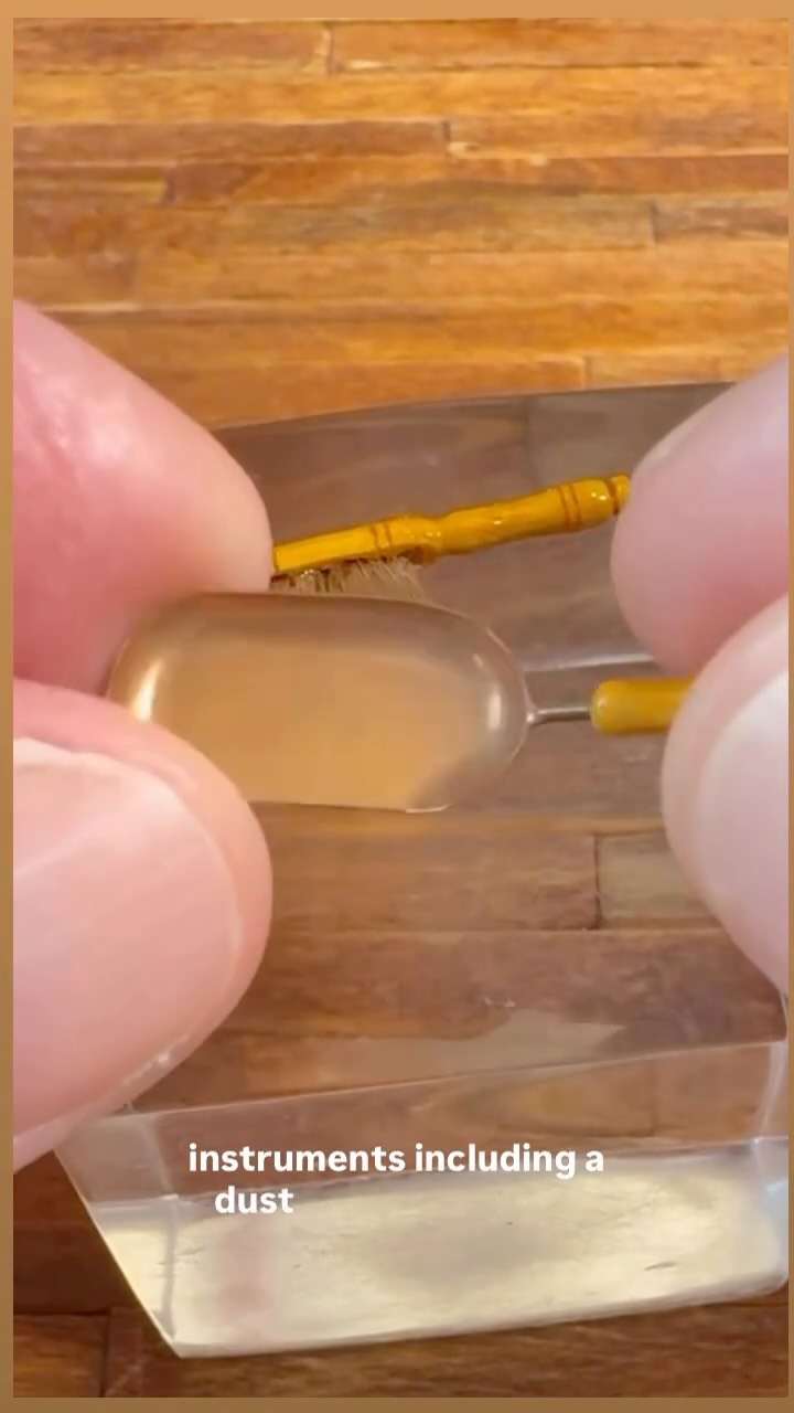 Copper pieces matched up with real wood elements (hand turned on a tiny lathe!) make minis better! #dollhouse #miniature #copper