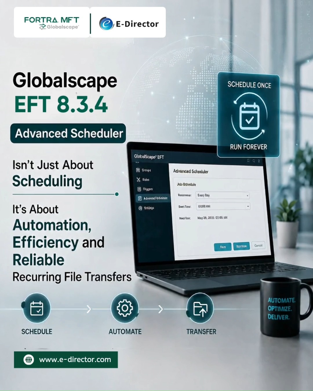 Tired of manually triggering the same file transfers day after day? Globalscape EFT 8.3.4 gives you the power to set it and forget it without sacrificing control or visibility.
The Advanced Scheduler in Globalscape EFT 8.3.4 lets you build recurring file transfer jobs that run on your terms: hourly, daily, weekly or on a fully custom cadence. Whether you're moving critical data across departments or syncing files across time zones, automation keeps your workflows consistent and your team focused on what matters.
Here's how to get started with scheduling recurring file transfer jobs in Globalscape EFT 8.3.4:
1. Open the Advanced Scheduler within your EFT 8.3.4 administration console
2. Define your file transfer job source, destination and transfer protocol
3. Set your recurrence pattern choose from preset intervals or build a custom schedule
4. Configure event-based triggers or combine them with time-based rules for added flexibility
5. Enable logging and notifications so you always know when a job runs or if it doesn't
6. Test and activate your scheduled job, then let automation do the heavy lifting
With recurring file transfer jobs running automatically in Globalscape EFT 8.3.4, your organisation gains reliability, reduces manual errors and frees up your team's time for higher-value work.
Automation is not about replacing oversight it's about making oversight effortless.
https://www.e-director.com/
#ProjectManagement #GlobalBusiness #MultinationalProjects #ProjectLeadership #InternationalProjects #EDirector #GlobalEDirector