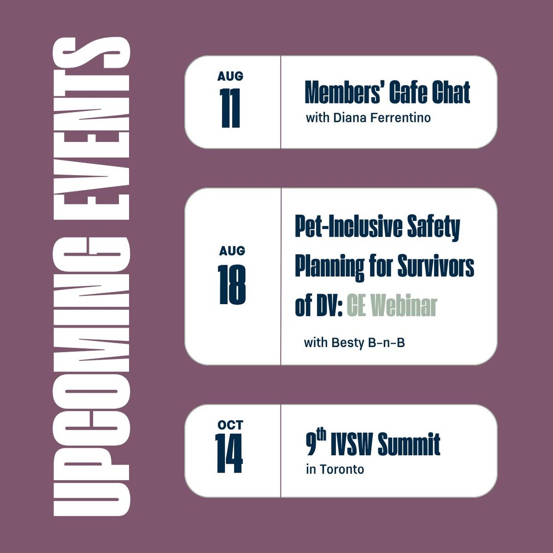 Join us in August for some chances to connect and learn! Upcoming membership cafe chat and a CE Webinar!
Regsiter at https://www.iavsw.org/event-list
#iavsw #9IVSWS #HAB #humananimalbond #bestybnb